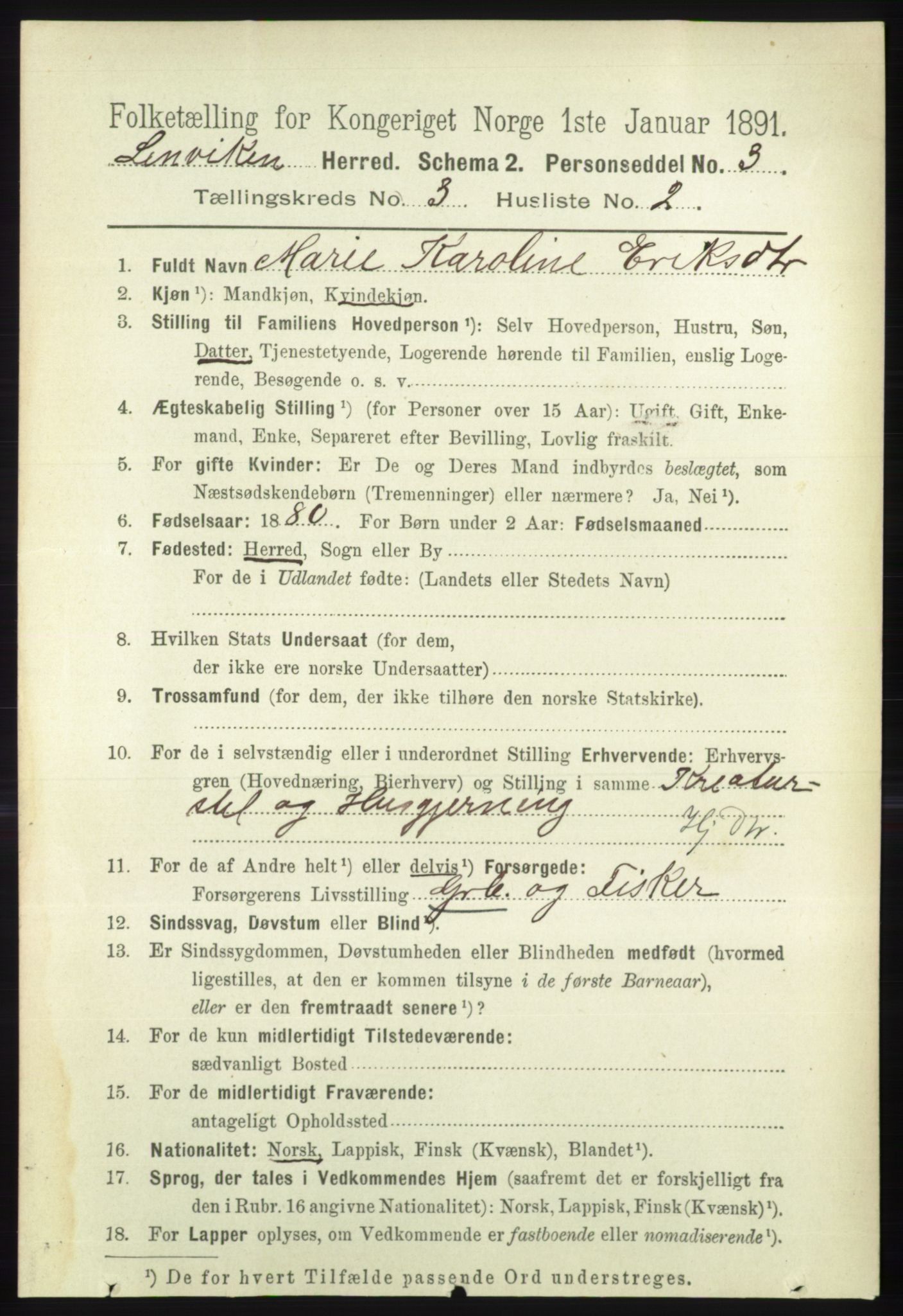 RA, 1891 census for 1931 Lenvik, 1891, p. 1361