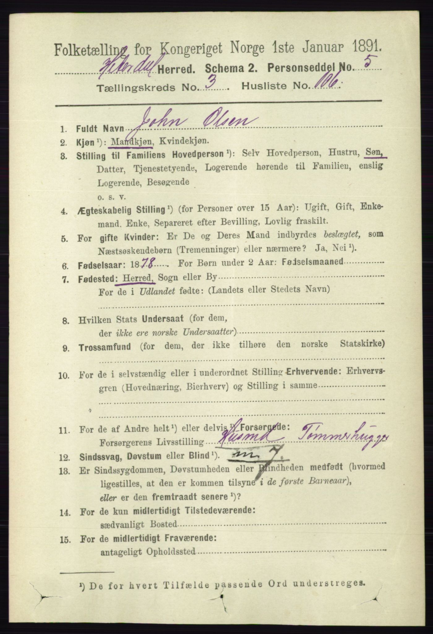 RA, 1891 census for 0823 Heddal, 1891, p. 1625