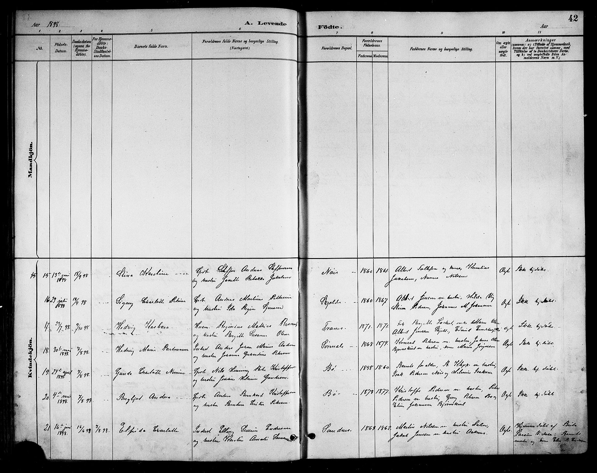 Ministerialprotokoller, klokkerbøker og fødselsregistre - Nordland, AV/SAT-A-1459/898/L1427: Parish register (copy) no. 898C02, 1887-1917, p. 42