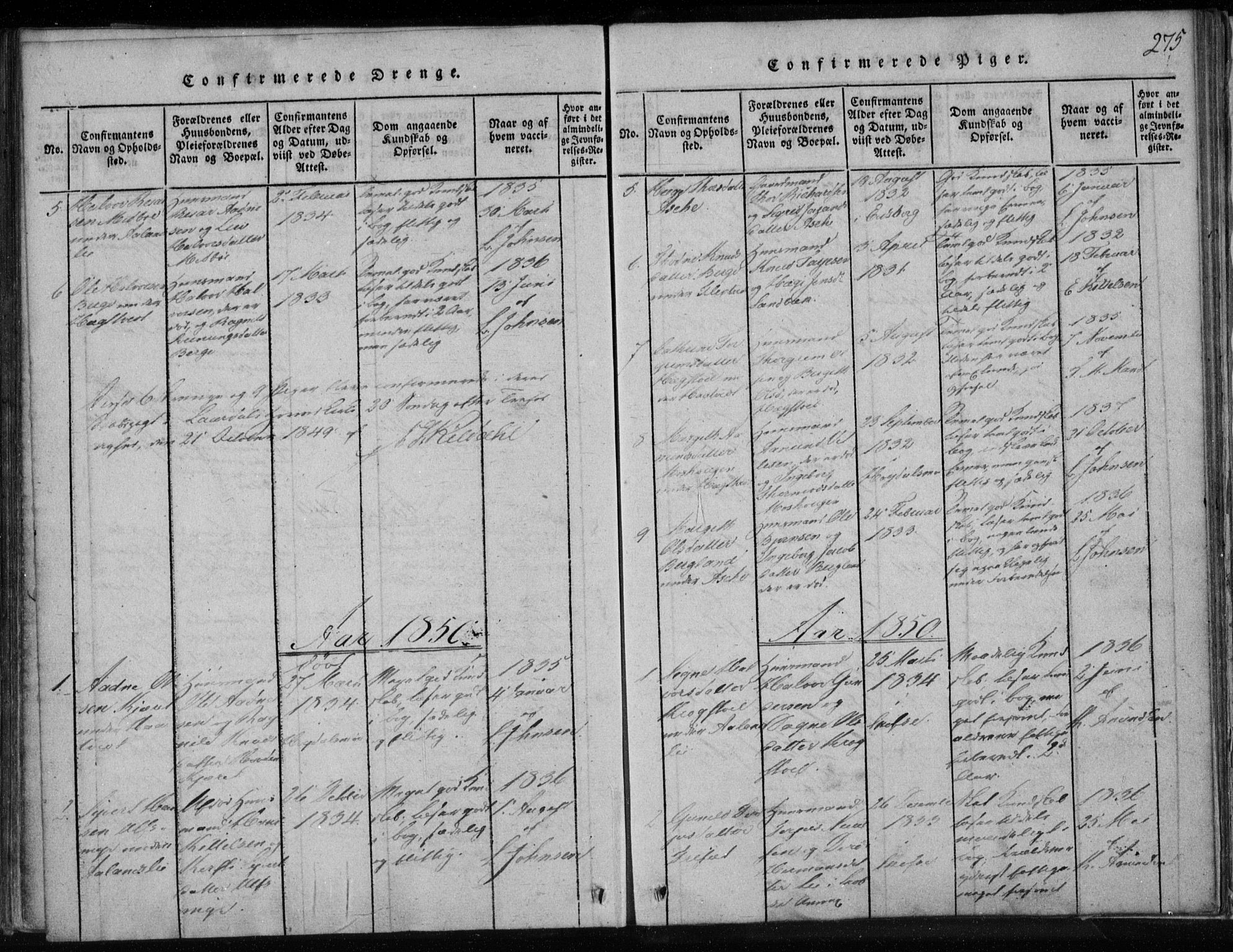 Lårdal kirkebøker, SAKO/A-284/F/Fa/L0005: Parish register (official) no. I 5, 1815-1860, p. 275