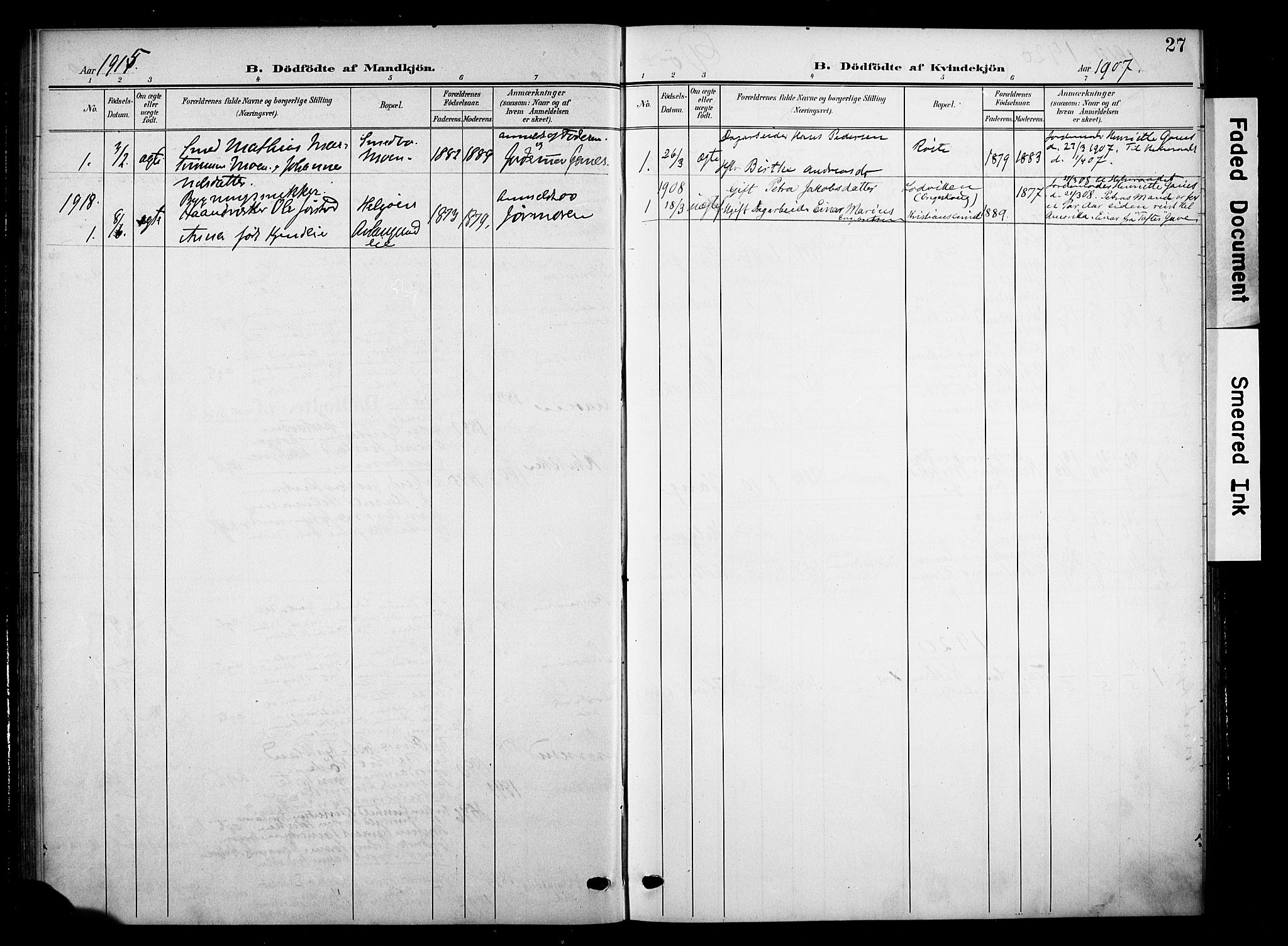 Nes prestekontor, Hedmark, SAH/PREST-020/K/Ka/L0012: Parish register (official) no. 12, 1906-1920, p. 27