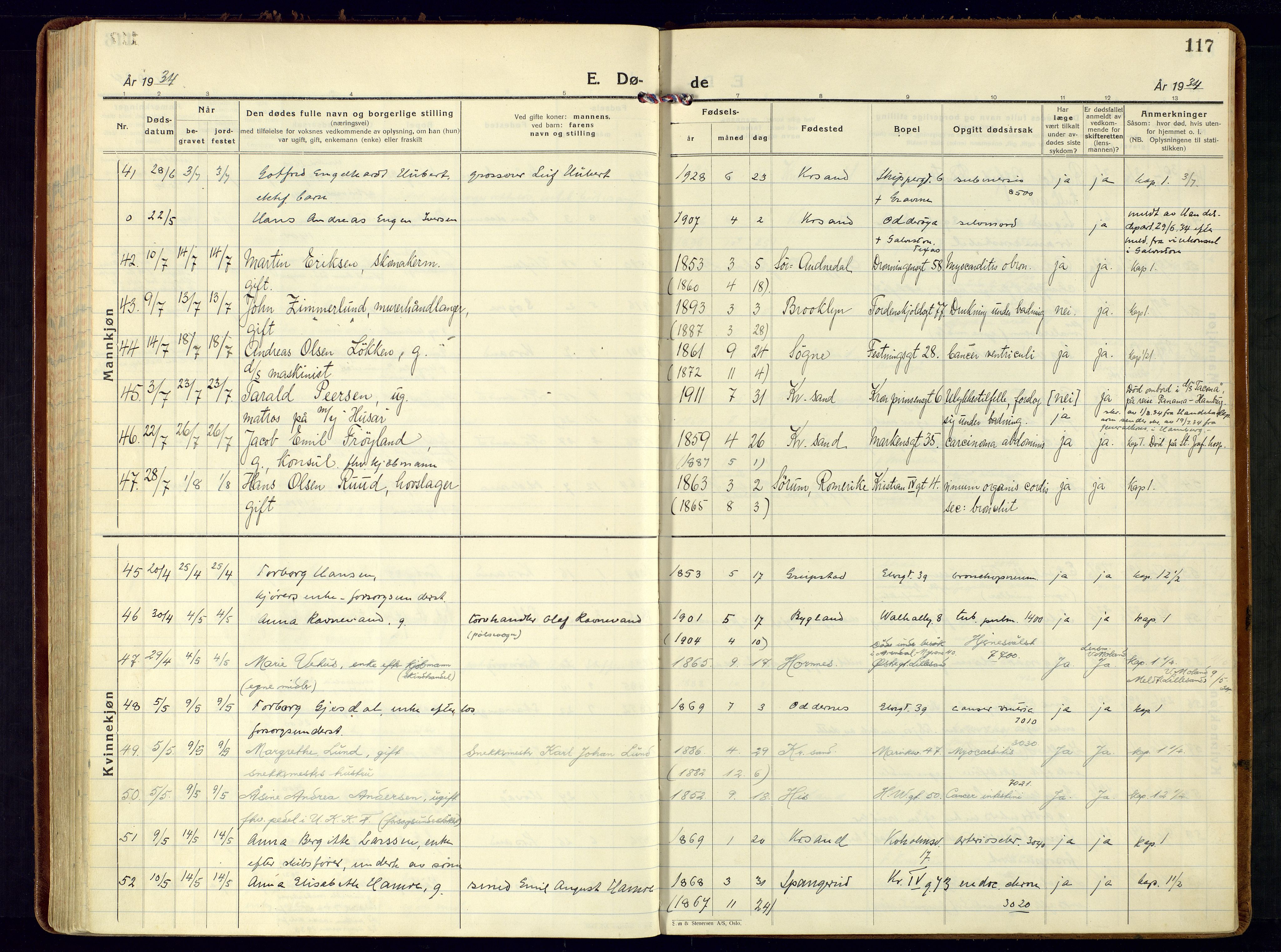 Kristiansand domprosti, AV/SAK-1112-0006/F/Fa/L0030: Parish register (official) no. A 29, 1926-1937, p. 117