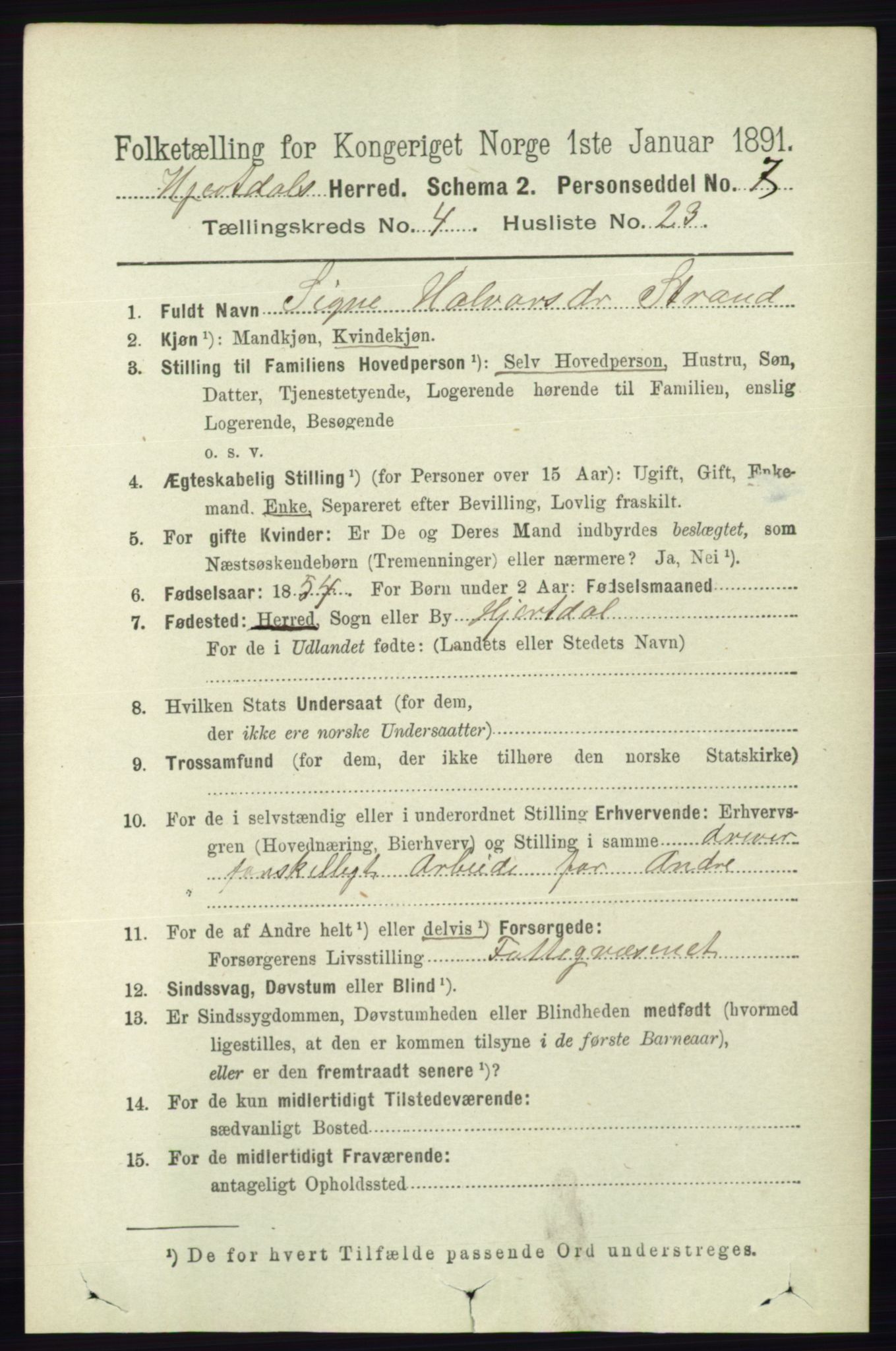 RA, 1891 census for 0827 Hjartdal, 1891, p. 1508