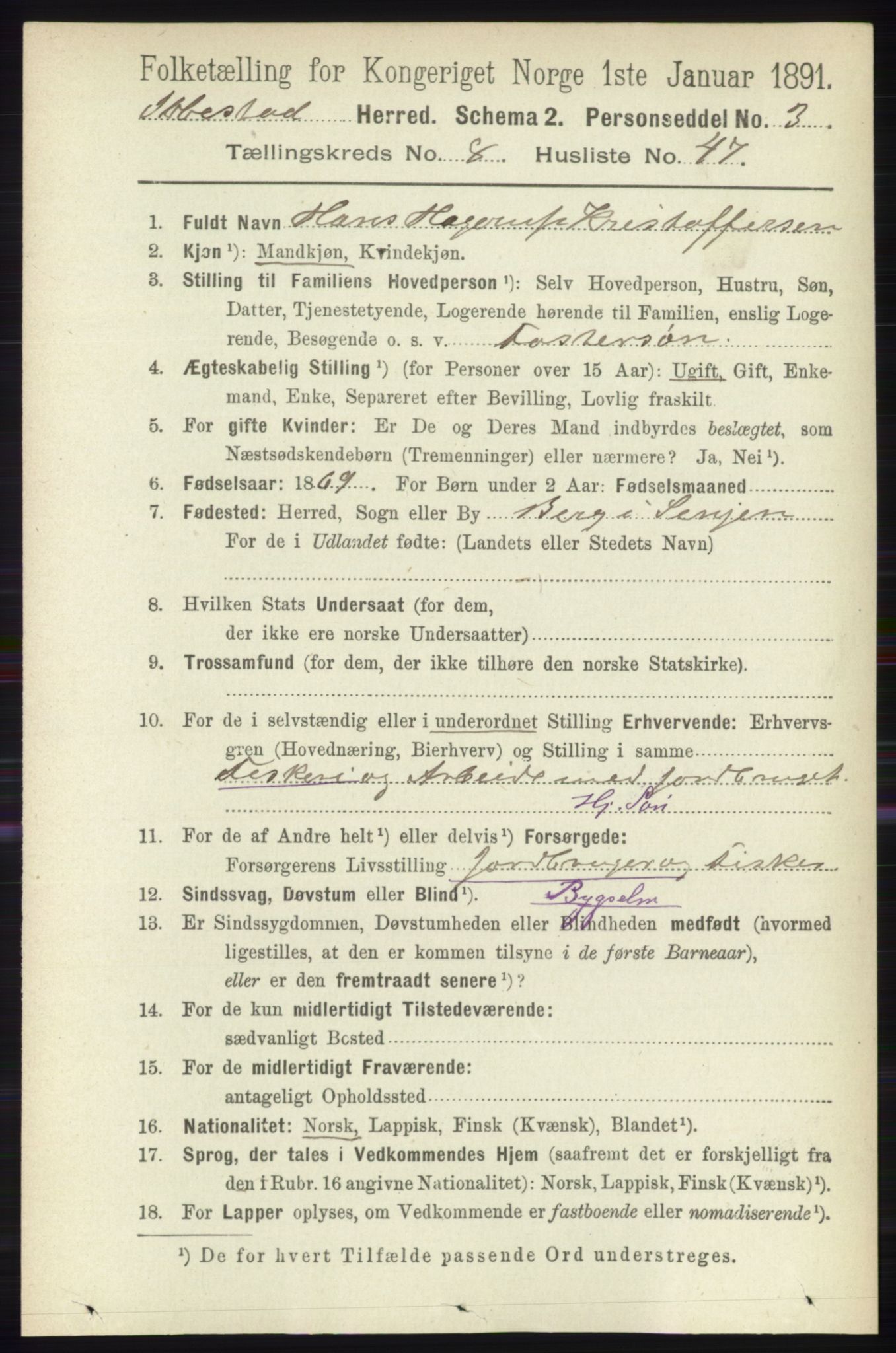 RA, 1891 census for 1917 Ibestad, 1891, p. 5505