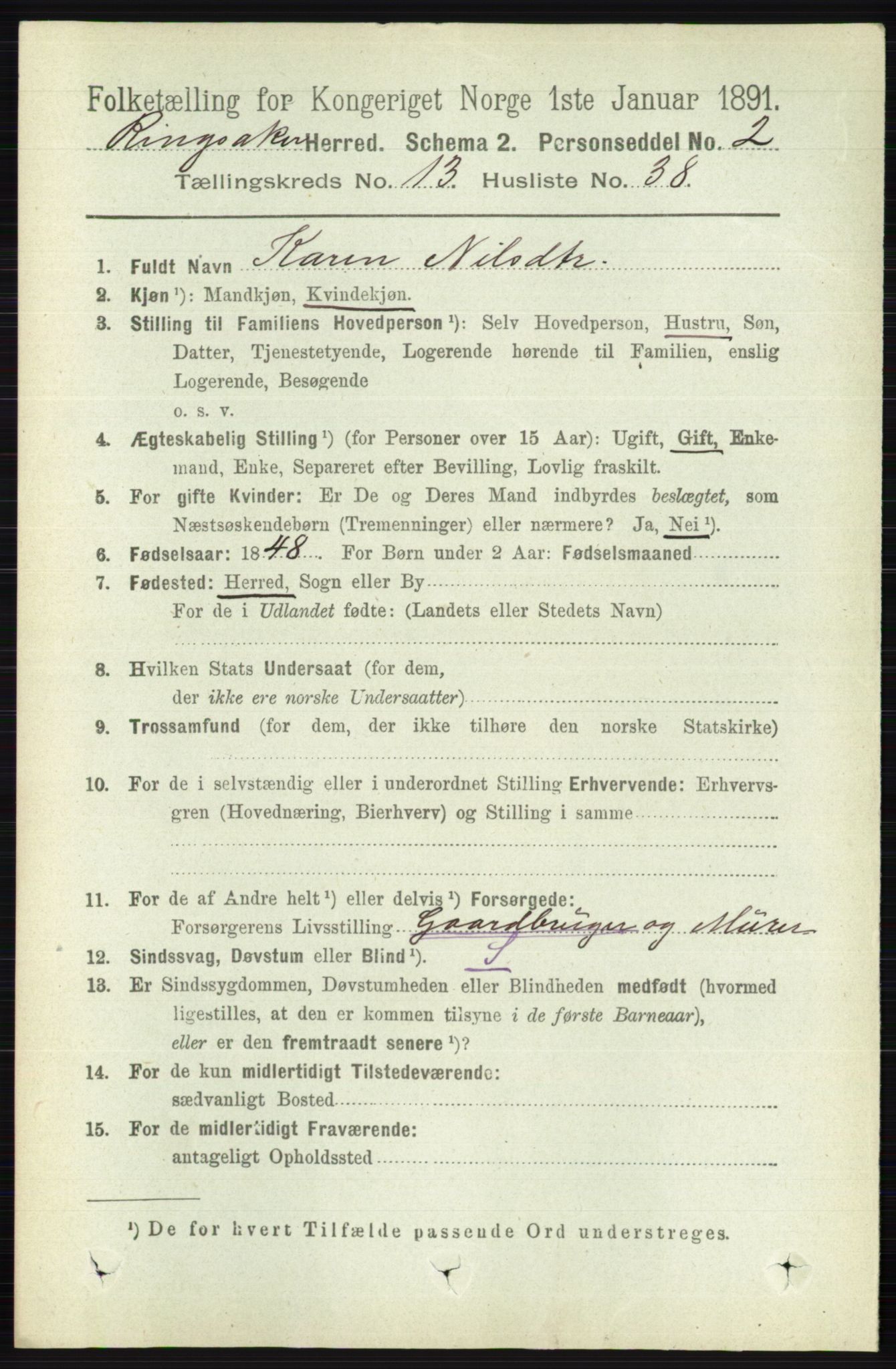 RA, 1891 census for 0412 Ringsaker, 1891, p. 7415