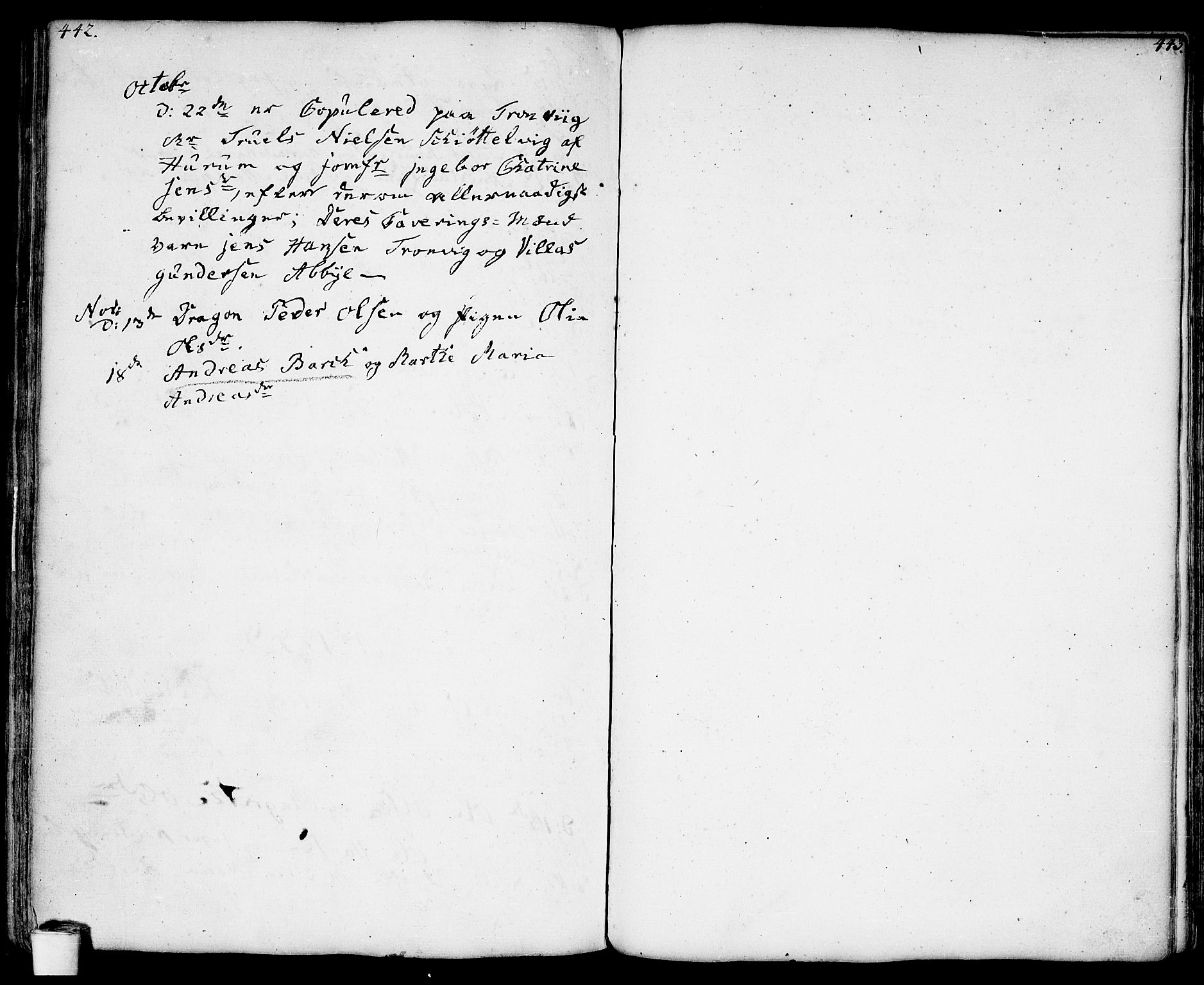 Moss prestekontor Kirkebøker, SAO/A-2003/F/Fa/L0002: Parish register (official) no. I 2, 1753-1779, p. 442-443