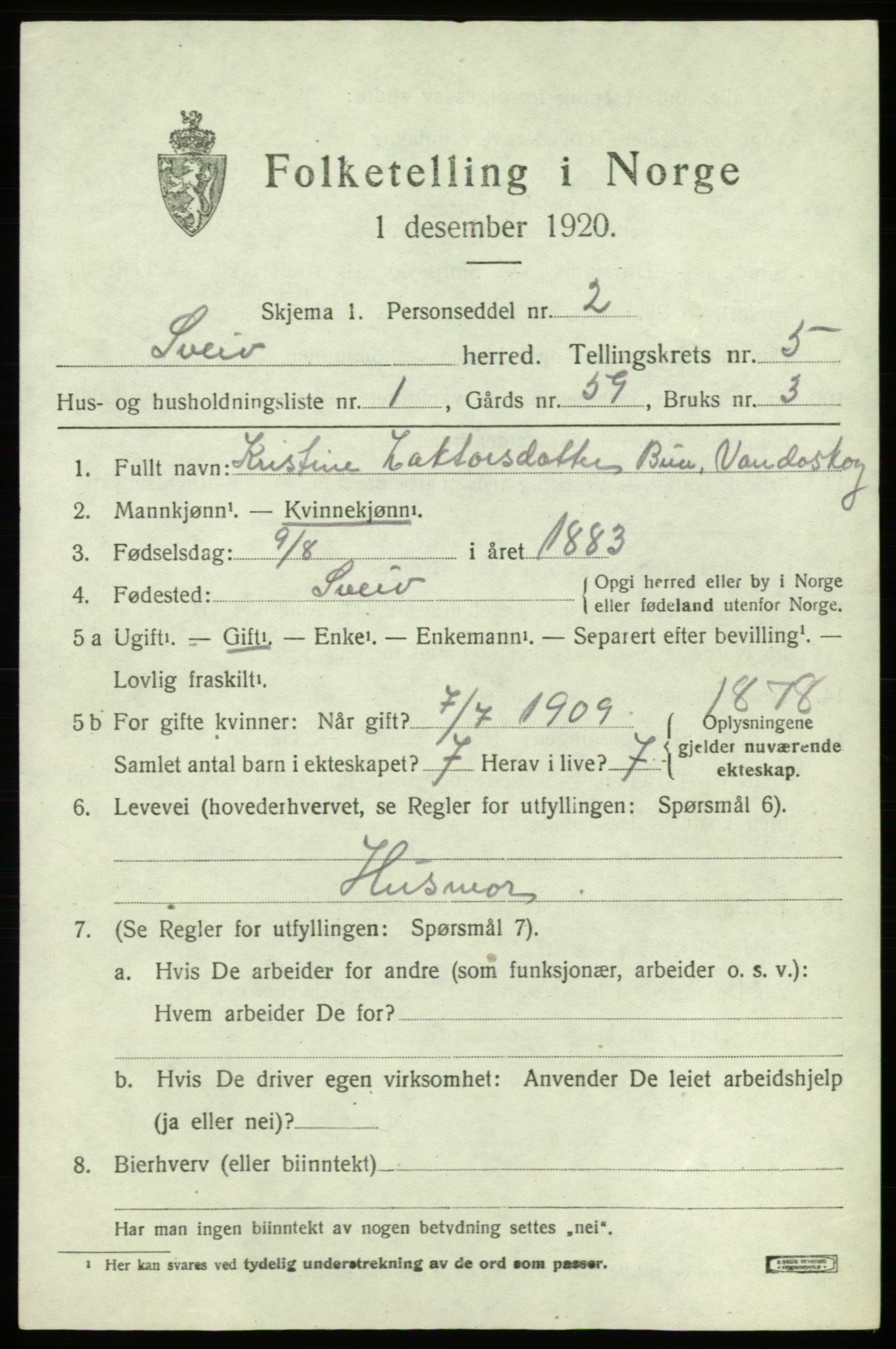 SAB, 1920 census for Sveio, 1920, p. 2472