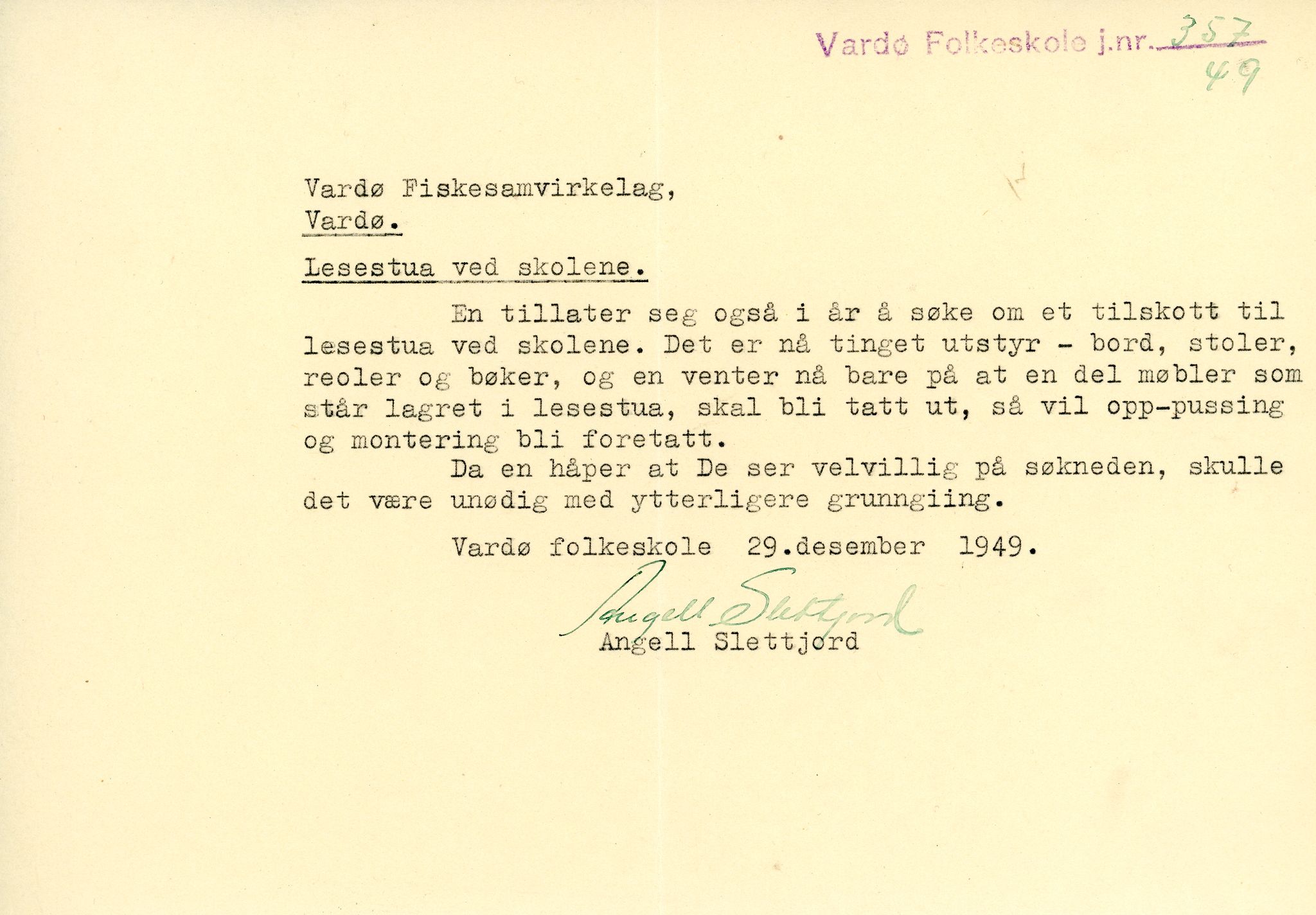 Vardø Fiskersamvirkelag, VAMU/A-0037/D/Da/L0001: Korrespondanse Ab-Eg, 1946-1950