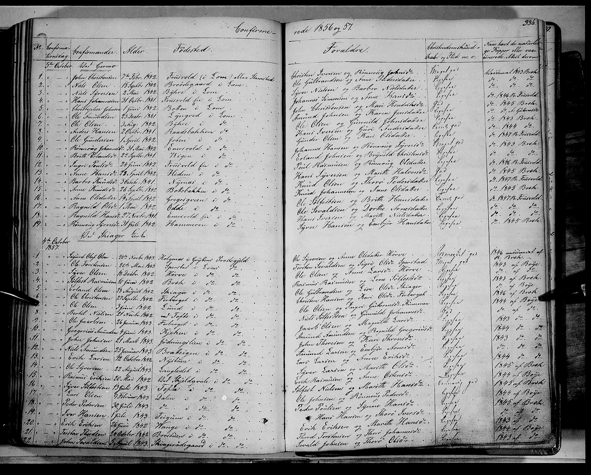 Lom prestekontor, SAH/PREST-070/K/L0006: Parish register (official) no. 6A, 1837-1863, p. 336