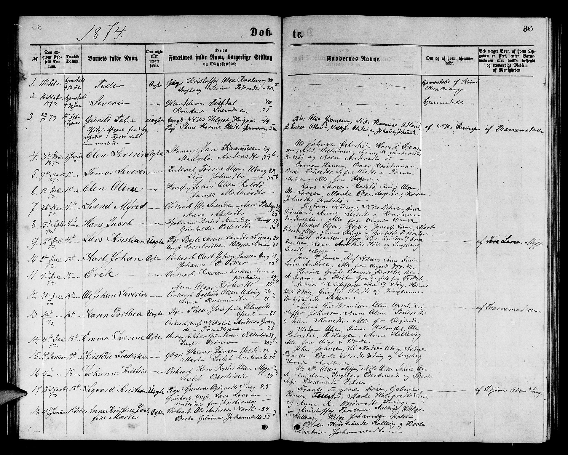 Avaldsnes sokneprestkontor, SAST/A -101851/H/Ha/Hab/L0005: Parish register (copy) no. B 5, 1871-1885, p. 36