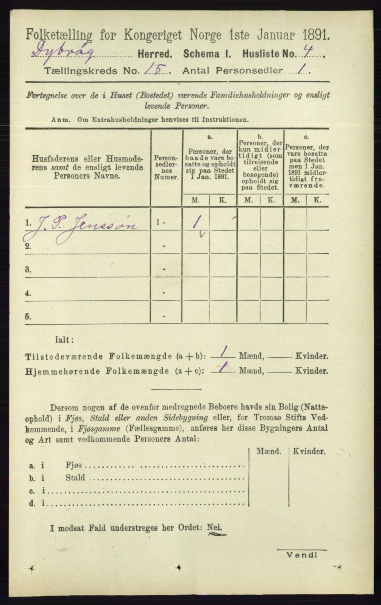 RA, 1891 census for 0915 Dypvåg, 1891, p. 6093