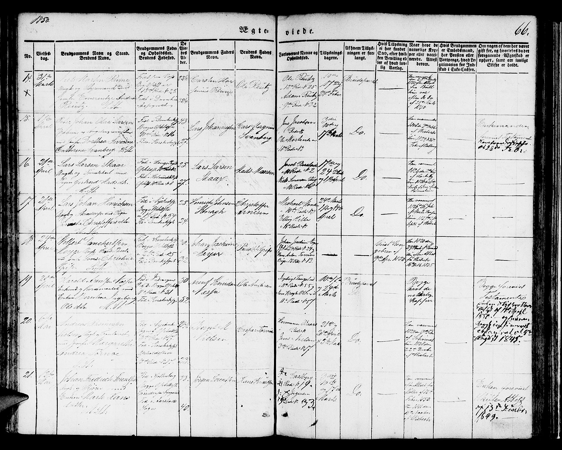 Domkirken sokneprestembete, AV/SAB-A-74801/H/Hab/L0029: Parish register (copy) no. D 1, 1839-1857, p. 66