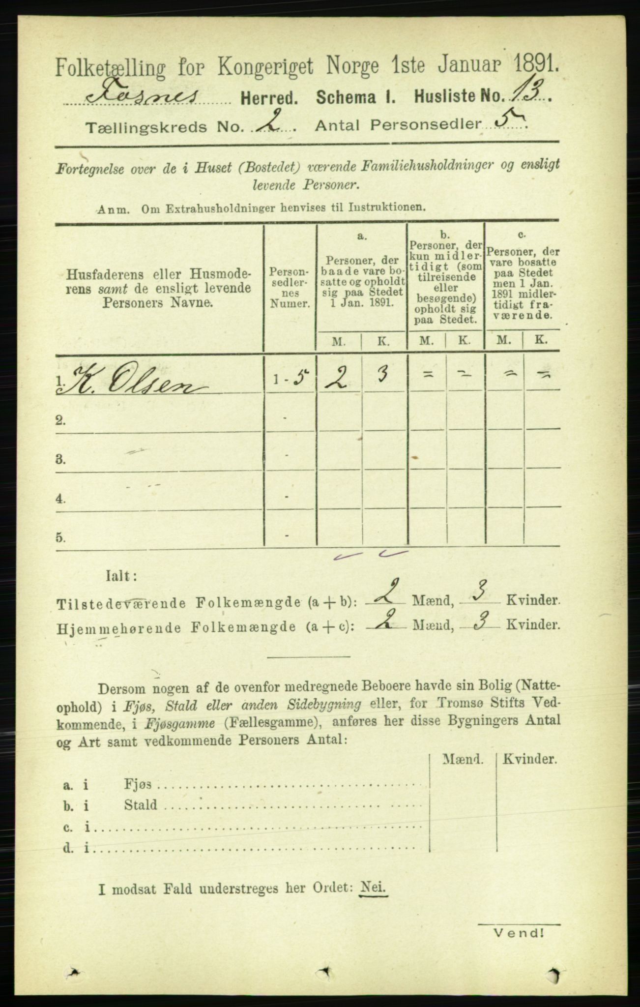 RA, 1891 census for 1748 Fosnes, 1891, p. 377