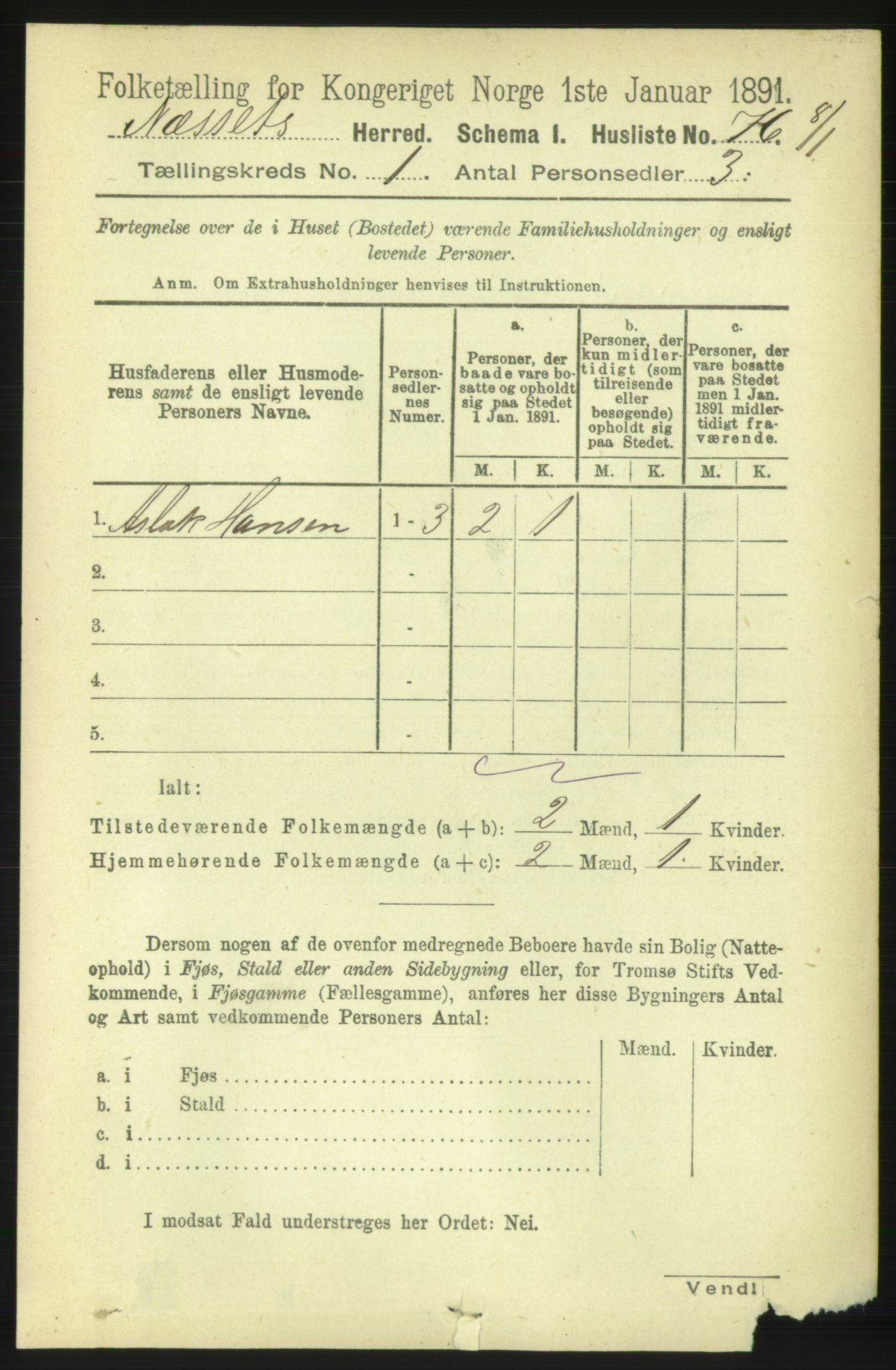 RA, 1891 census for 1543 Nesset, 1891, p. 90