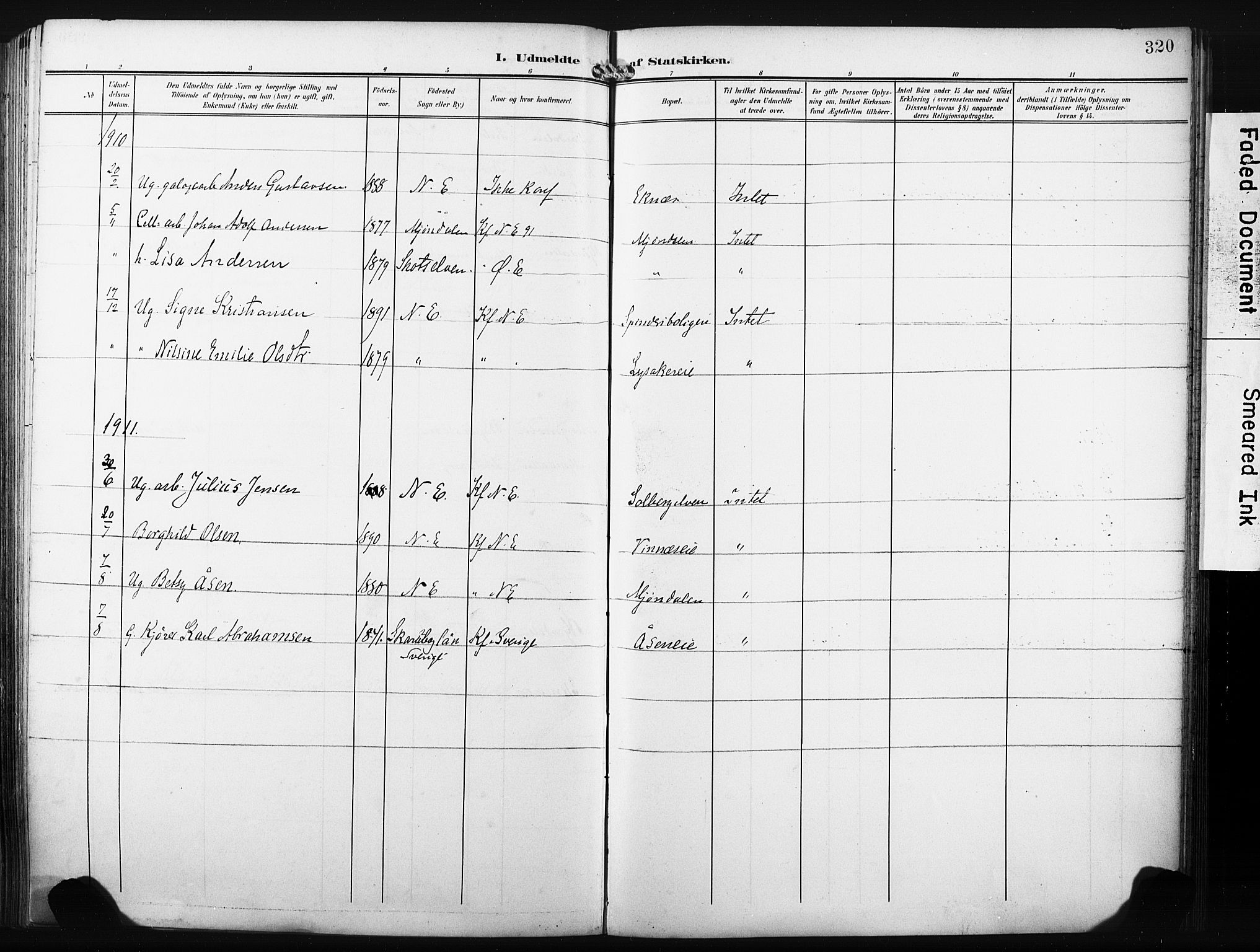 Nedre Eiker kirkebøker, SAKO/A-612/F/Fa/L0006: Parish register (official) no. 6, 1906-1912, p. 320