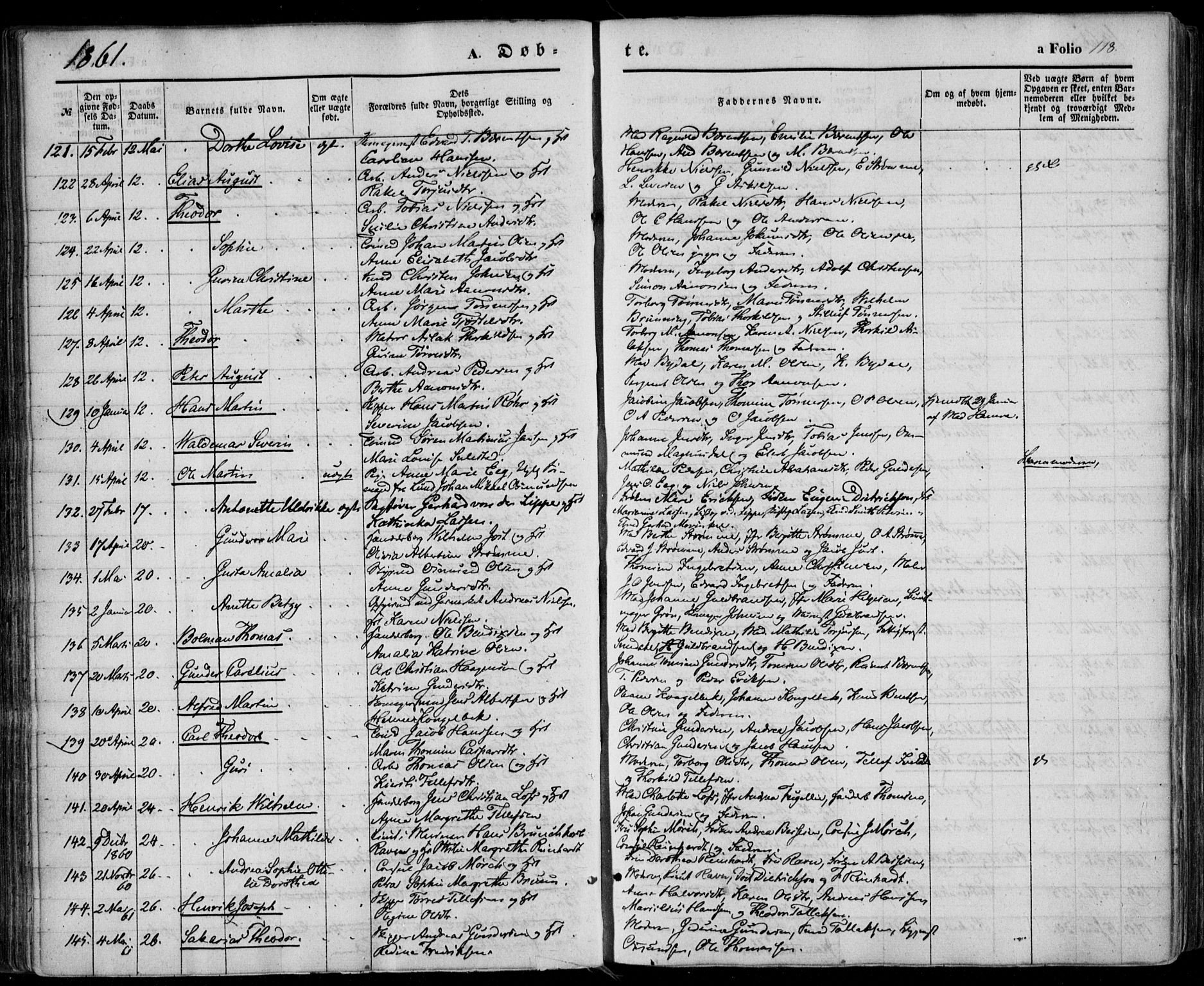 Kristiansand domprosti, SAK/1112-0006/F/Fa/L0014: Parish register (official) no. A 14, 1852-1867, p. 118