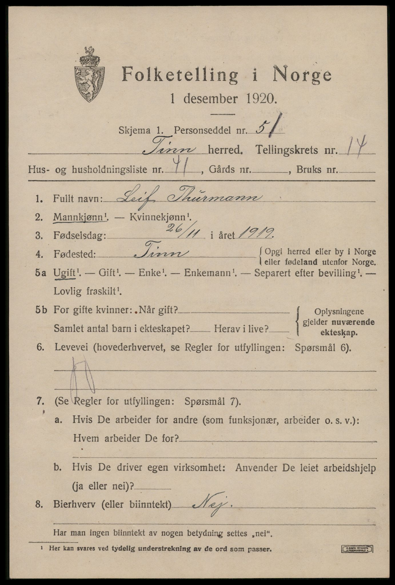 SAKO, 1920 census for Tinn, 1920, p. 9904