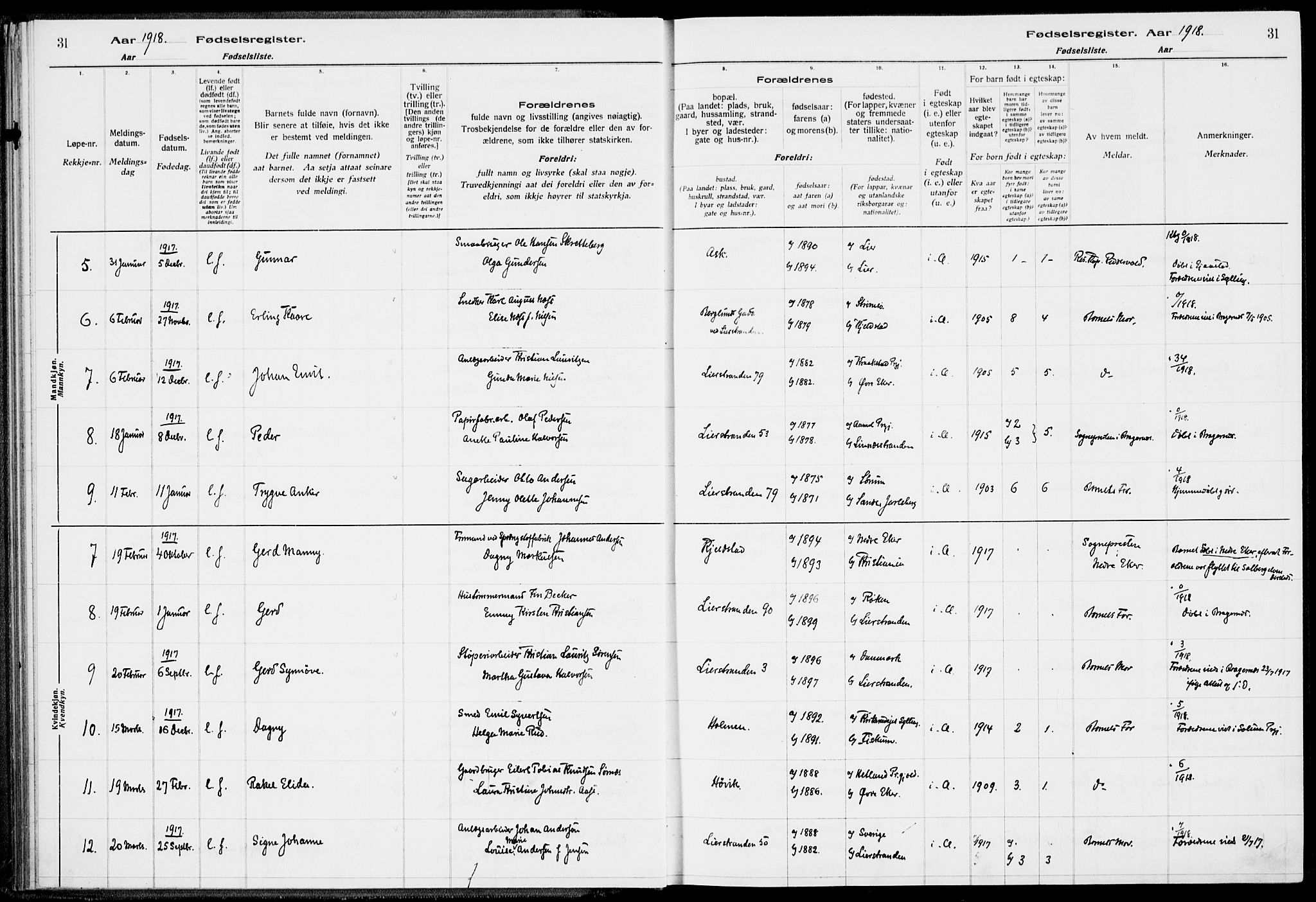 Lier kirkebøker, AV/SAKO-A-230/J/Ja/L0001: Birth register no. 1, 1916-1928, p. 31