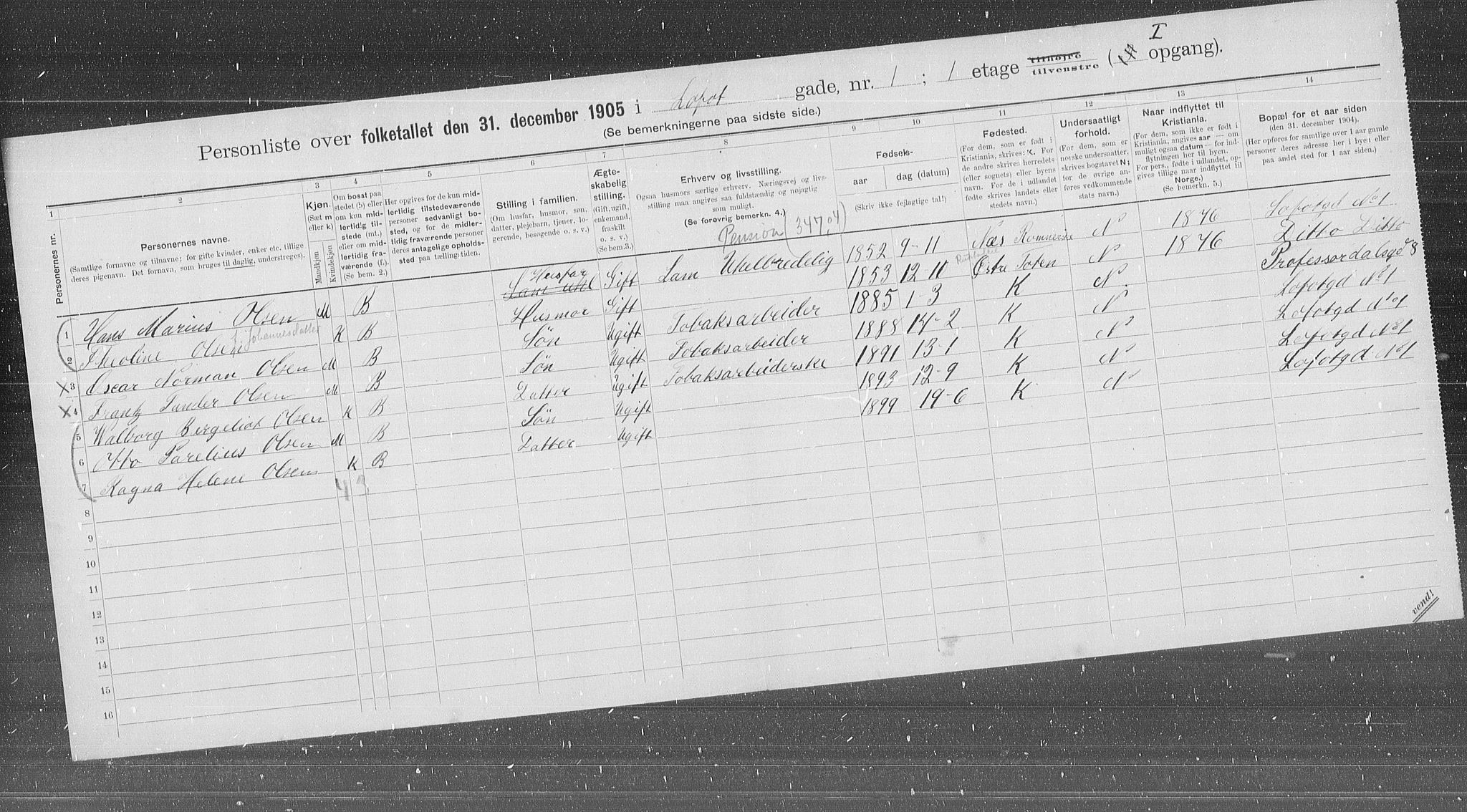 OBA, Municipal Census 1905 for Kristiania, 1905, p. 30672