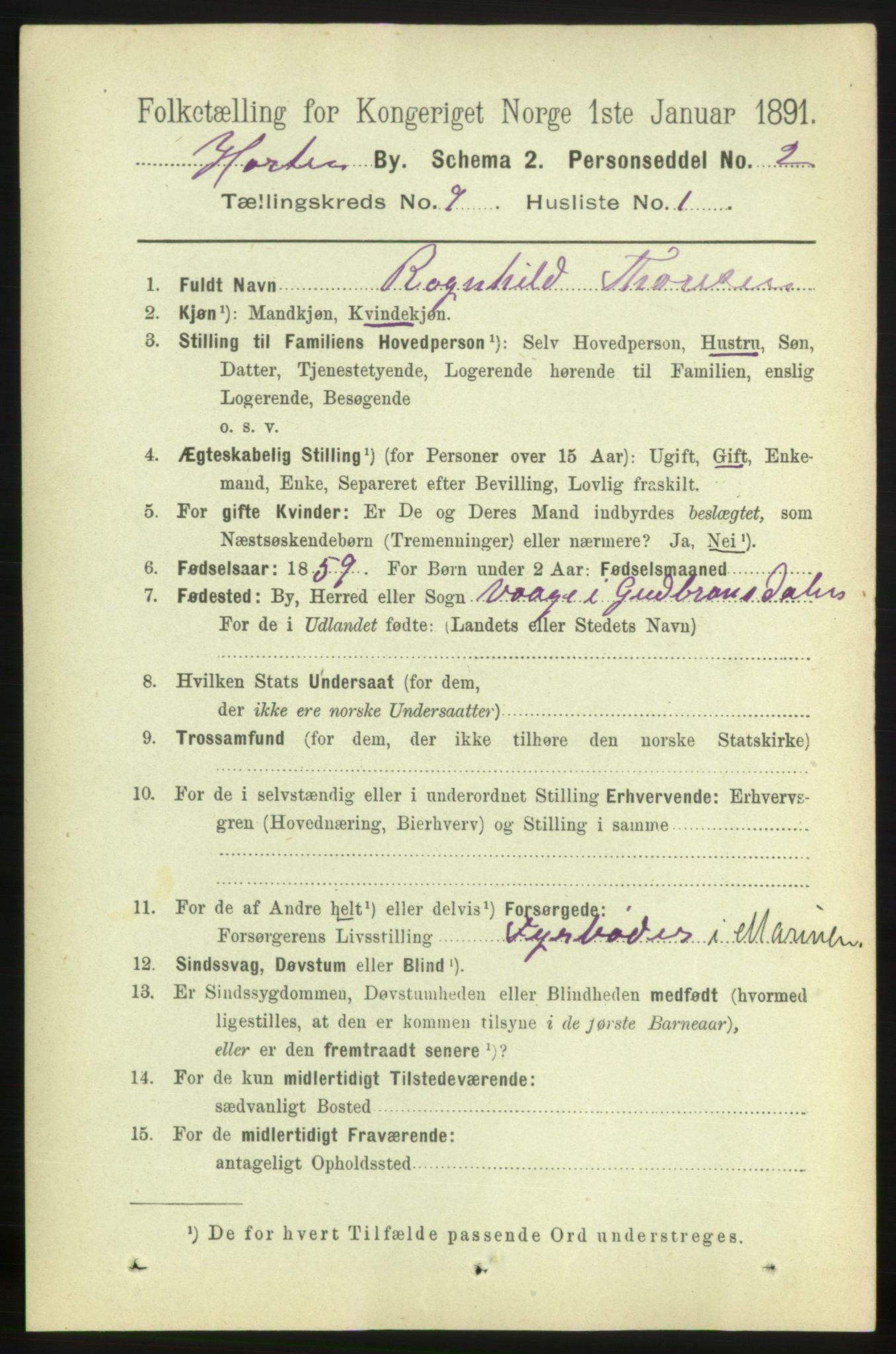 RA, 1891 census for 0703 Horten, 1891, p. 5531