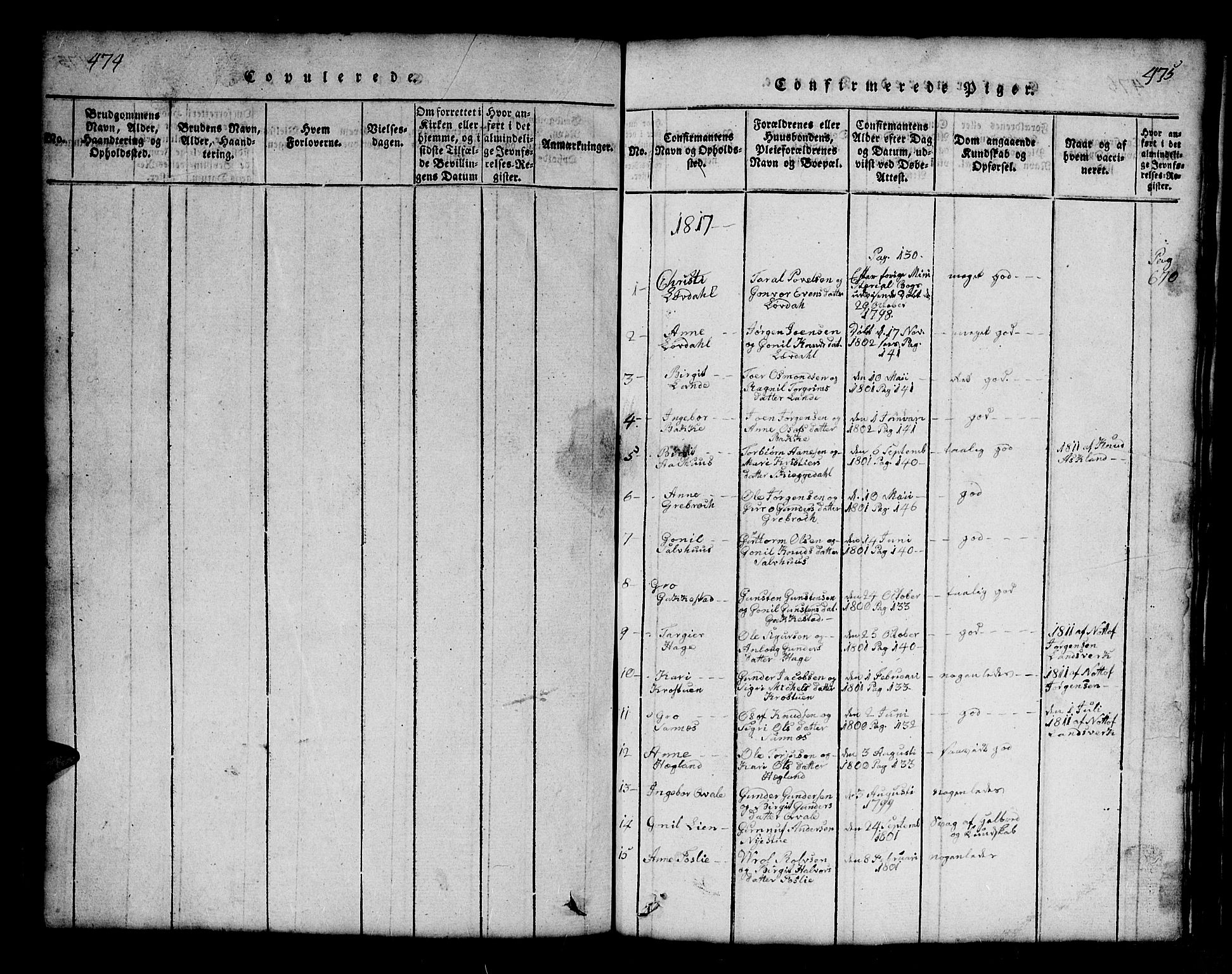 Bygland sokneprestkontor, SAK/1111-0006/F/Fb/Fbb/L0001: Parish register (copy) no. B 1, 1816-1843, p. 475-476
