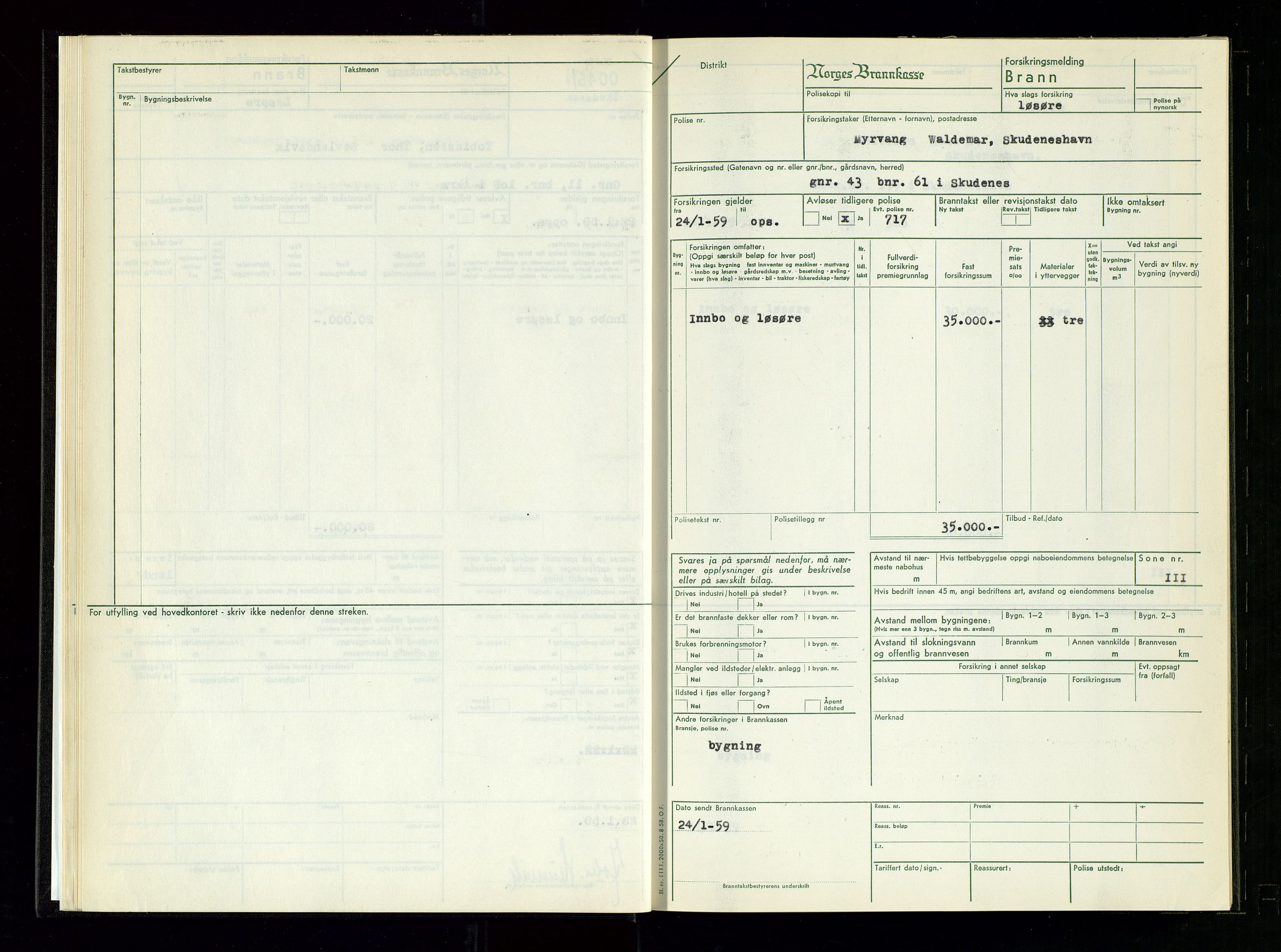 Skudenes lensmannskontor, SAST/A-100444/Gob/L0007: Branntakstprotokoll, 1959