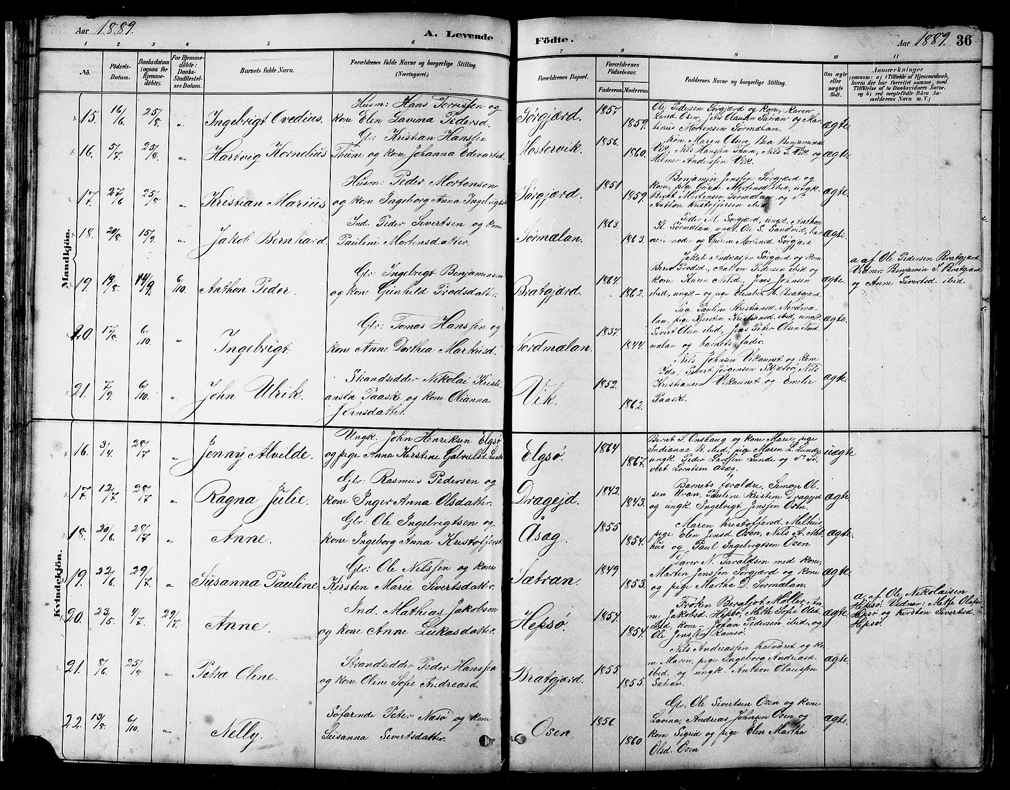 Ministerialprotokoller, klokkerbøker og fødselsregistre - Sør-Trøndelag, SAT/A-1456/658/L0726: Parish register (copy) no. 658C02, 1883-1908, p. 36