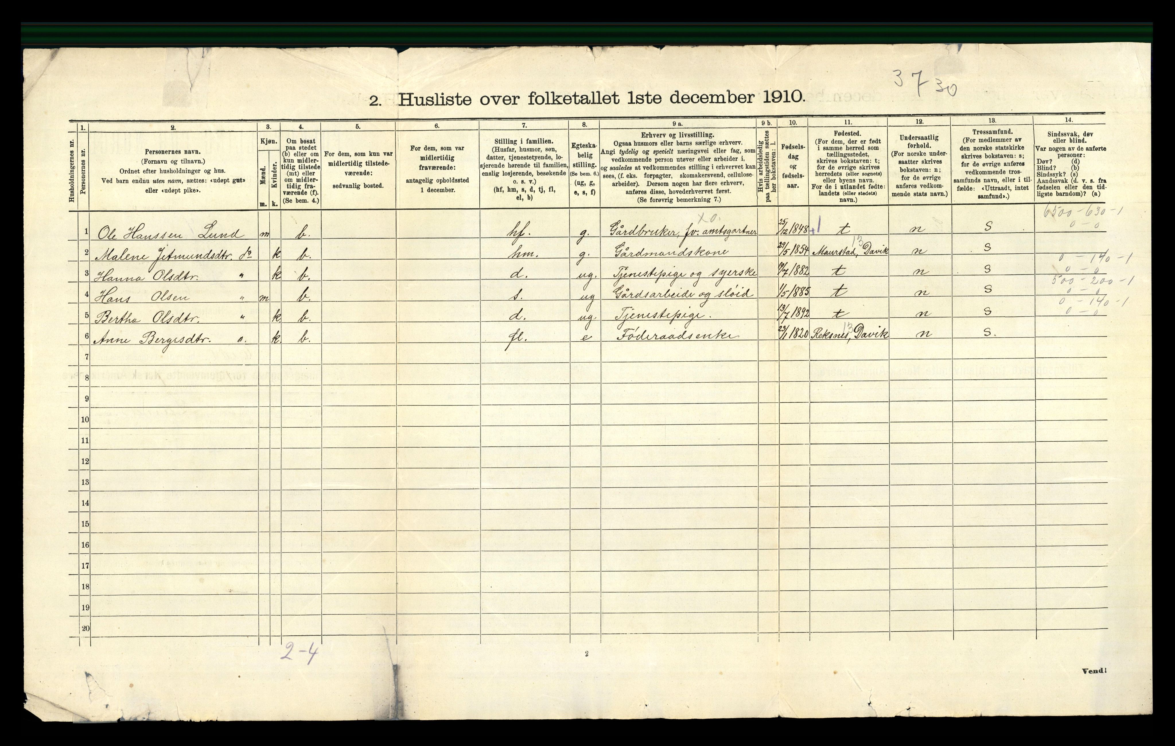 RA, 1910 census for Eid, 1910, p. 42