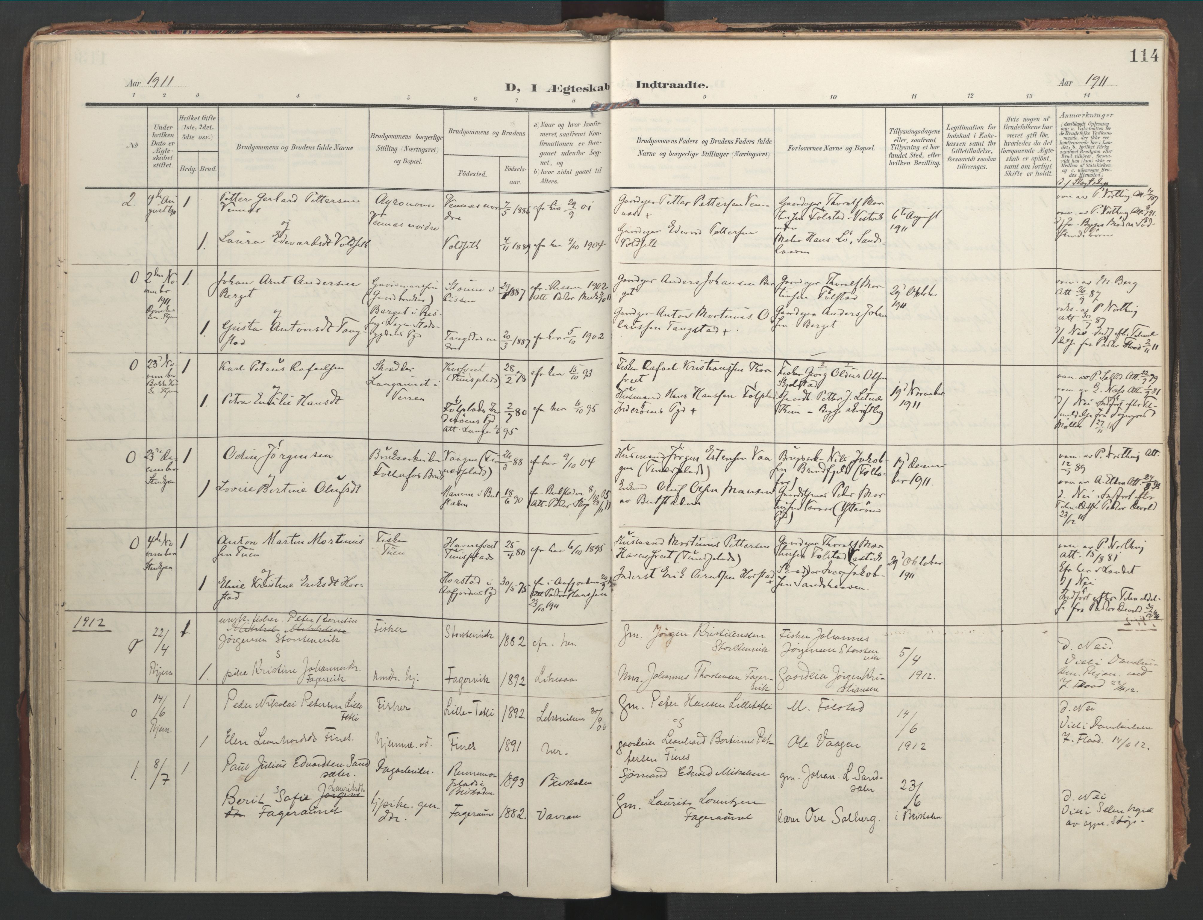 Ministerialprotokoller, klokkerbøker og fødselsregistre - Nord-Trøndelag, SAT/A-1458/744/L0421: Parish register (official) no. 744A05, 1905-1930, p. 114