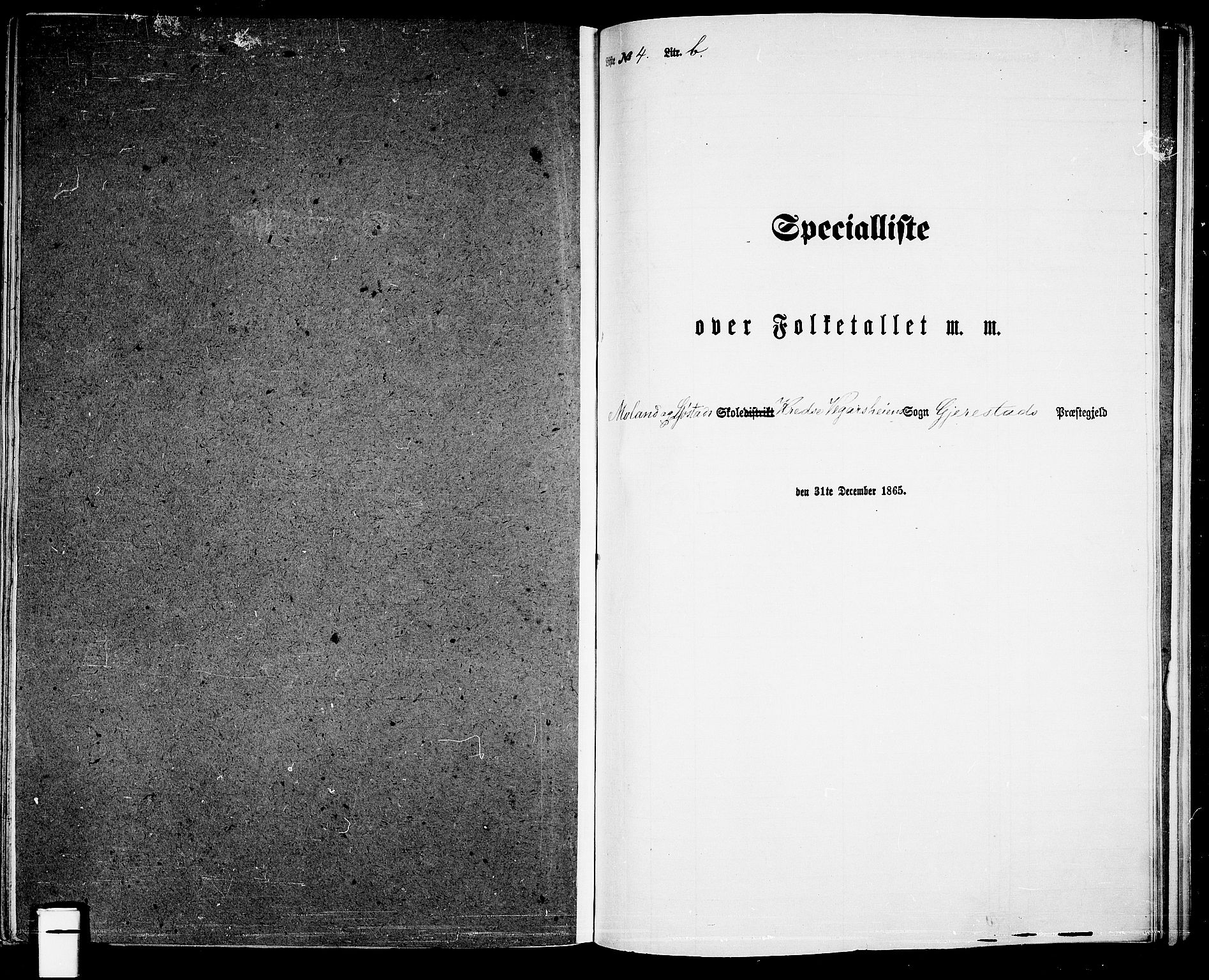 RA, 1865 census for Gjerstad, 1865, p. 185