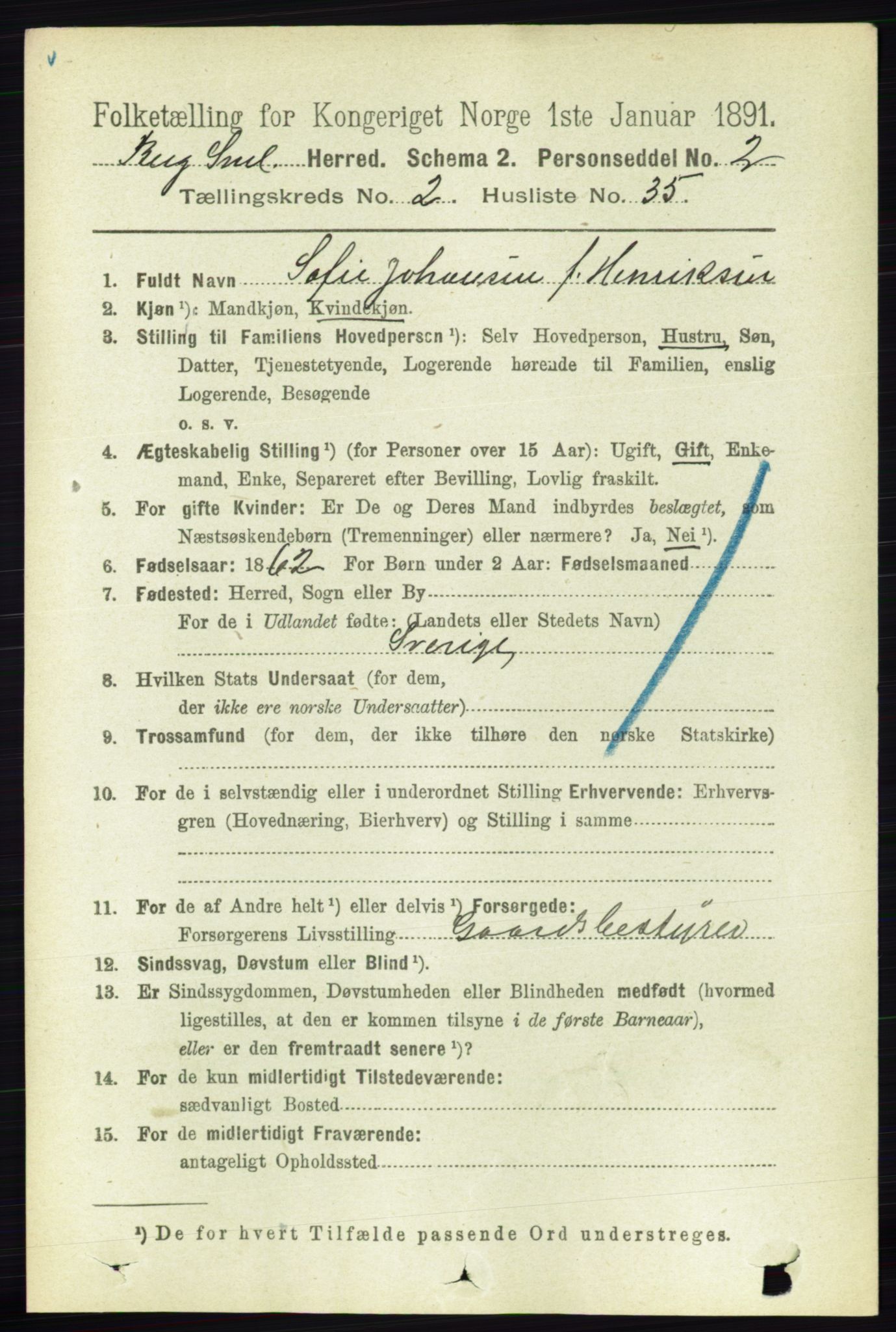 RA, 1891 census for 0116 Berg, 1891, p. 1216