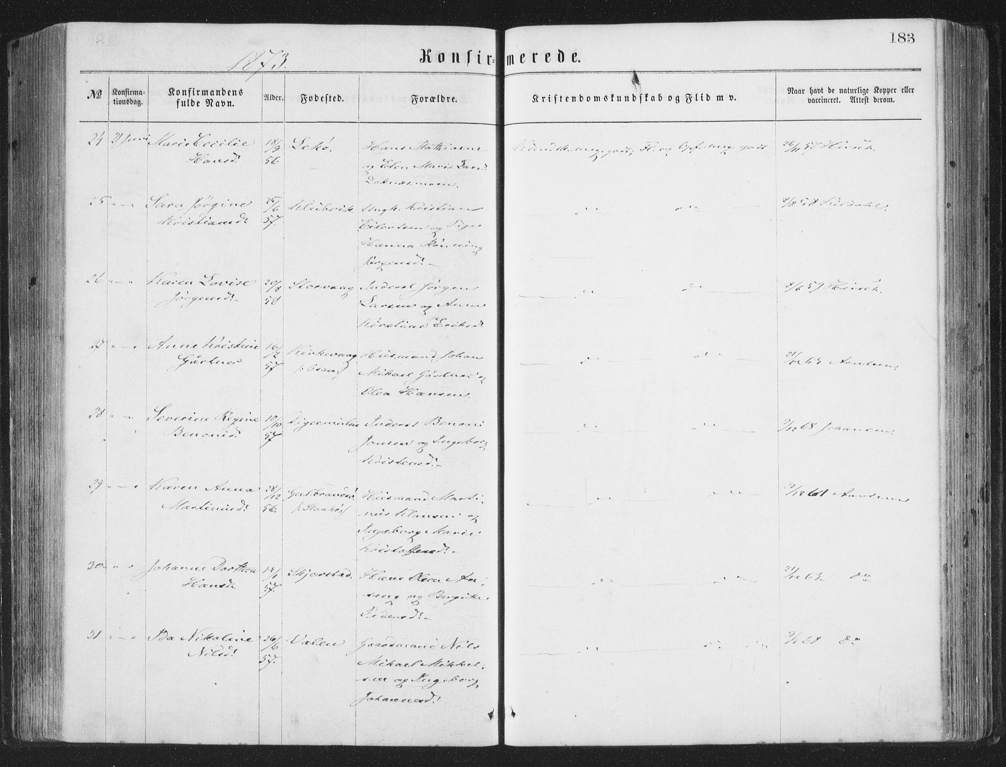 Ministerialprotokoller, klokkerbøker og fødselsregistre - Nordland, AV/SAT-A-1459/874/L1057: Parish register (official) no. 874A01, 1866-1877, p. 183