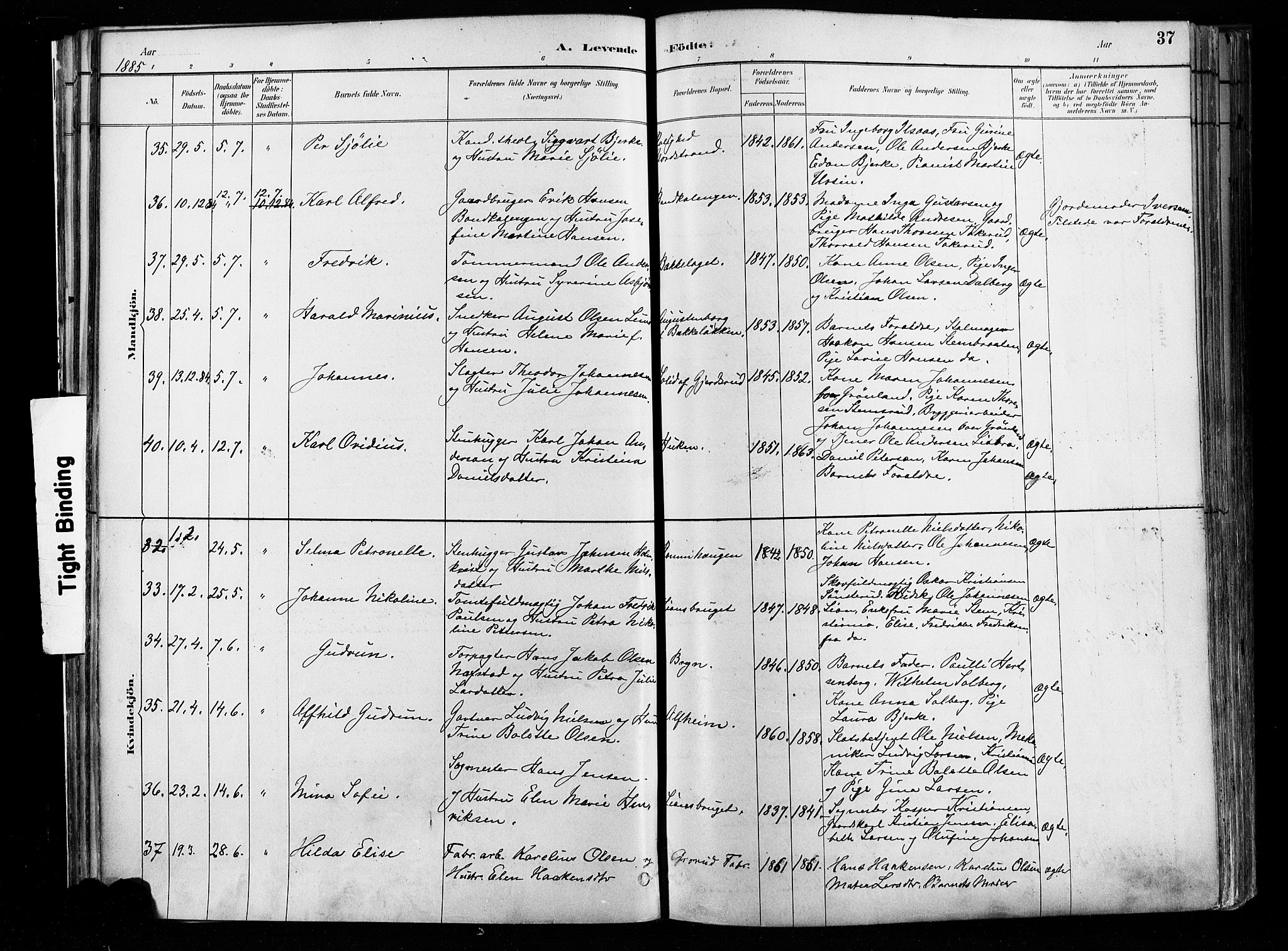 Østre Aker prestekontor Kirkebøker, AV/SAO-A-10840/F/Fa/L0008: Parish register (official) no. I 8, 1883-1894, p. 37