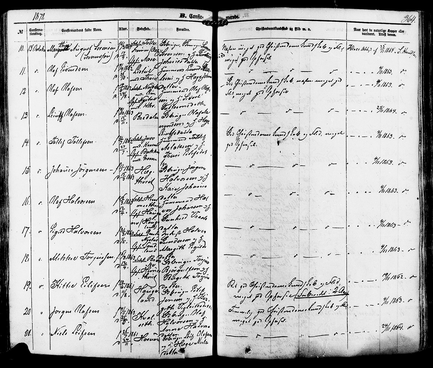 Kviteseid kirkebøker, AV/SAKO-A-276/F/Fa/L0007: Parish register (official) no. I 7, 1859-1881, p. 364