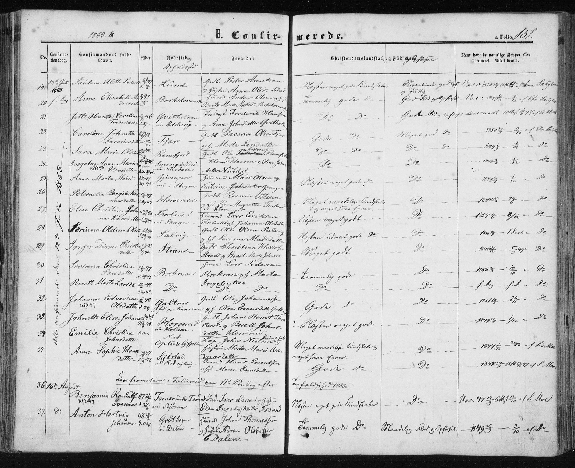 Ministerialprotokoller, klokkerbøker og fødselsregistre - Nord-Trøndelag, SAT/A-1458/780/L0641: Parish register (official) no. 780A06, 1857-1874, p. 151