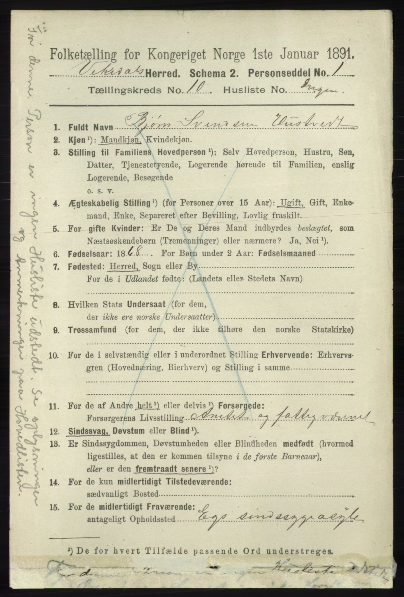 RA, 1891 census for 1157 Vikedal, 1891, p. 2526