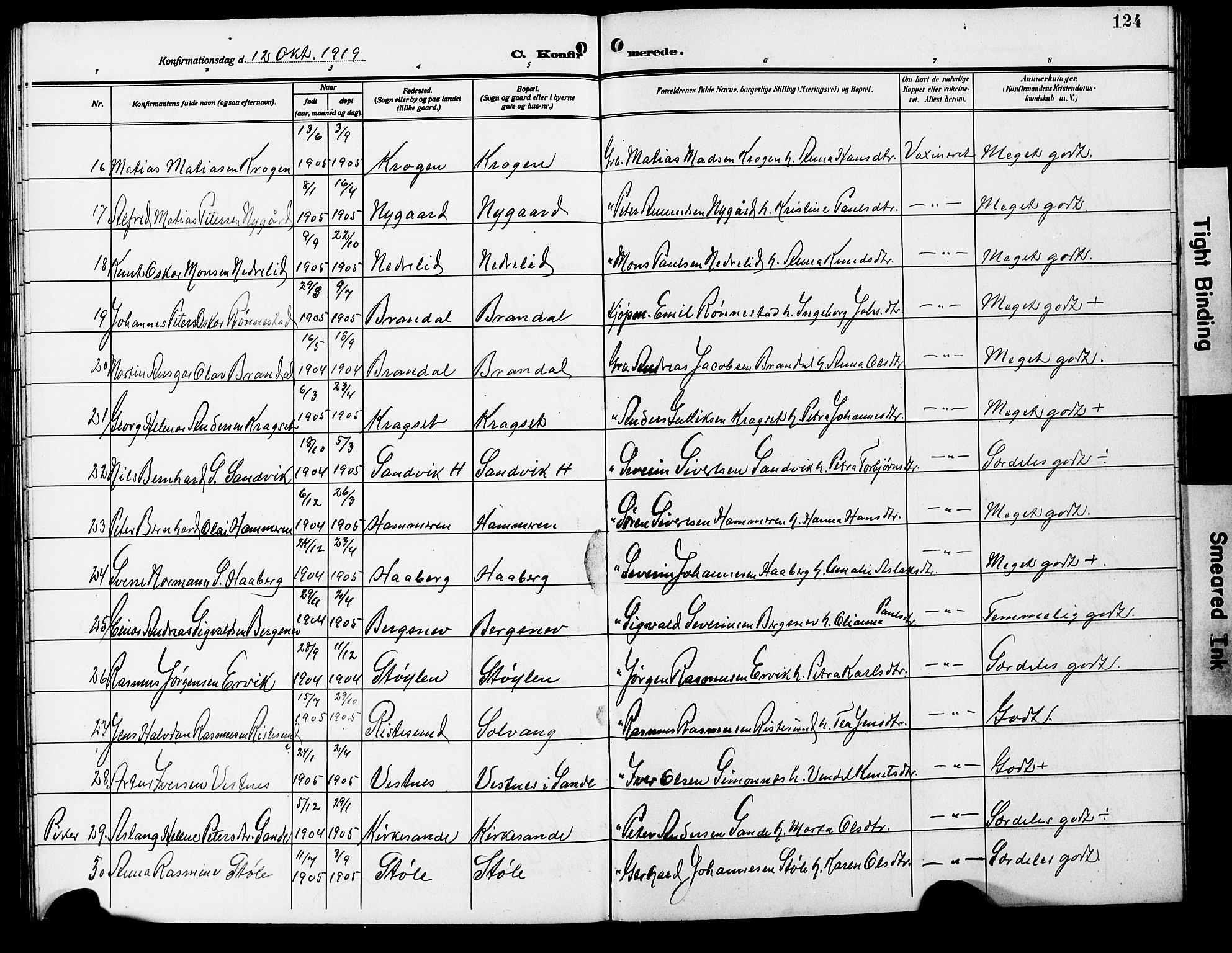 Ministerialprotokoller, klokkerbøker og fødselsregistre - Møre og Romsdal, AV/SAT-A-1454/503/L0050: Parish register (copy) no. 503C05, 1909-1922, p. 124