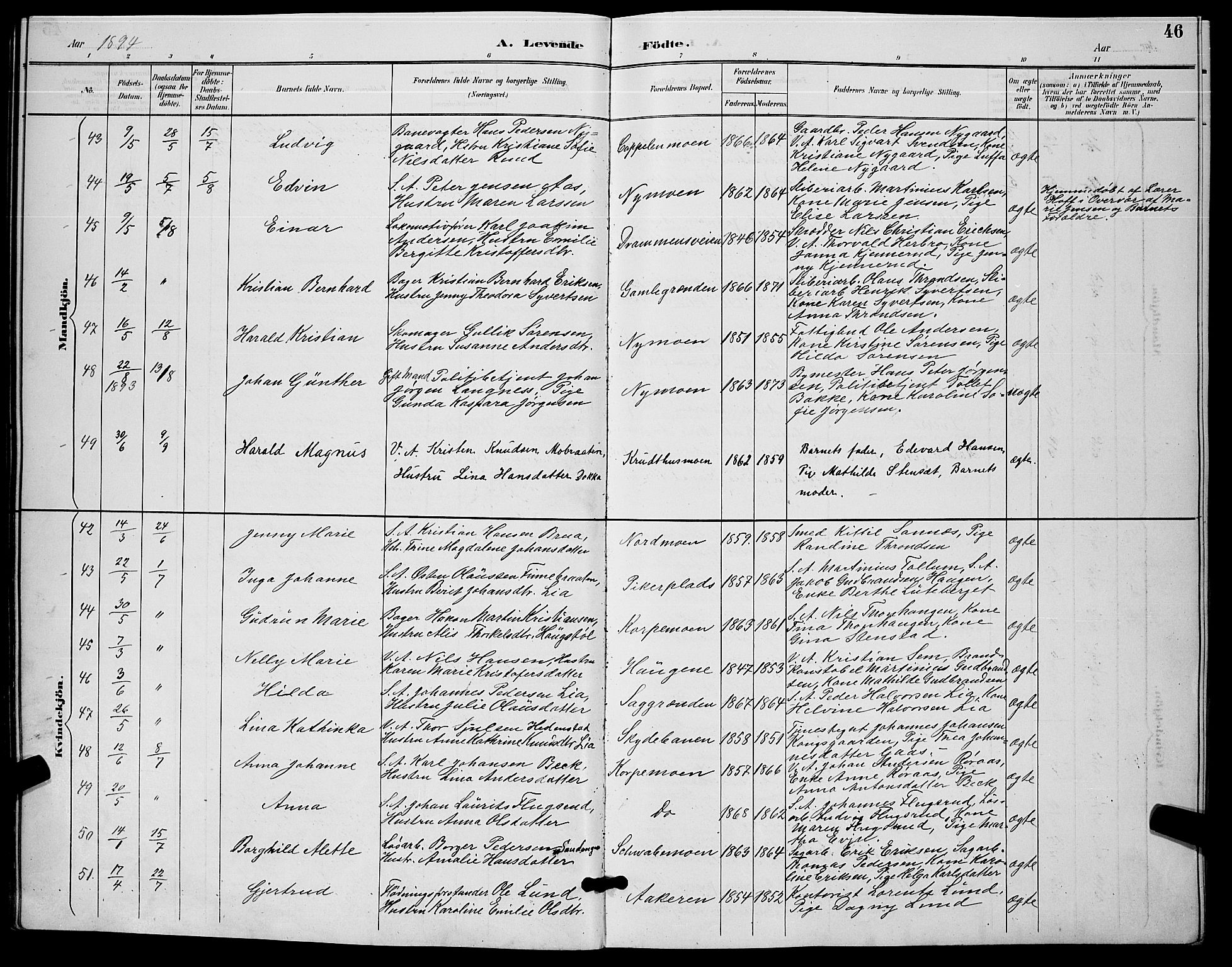 Kongsberg kirkebøker, AV/SAKO-A-22/G/Ga/L0006: Parish register (copy) no. 6, 1890-1901, p. 46