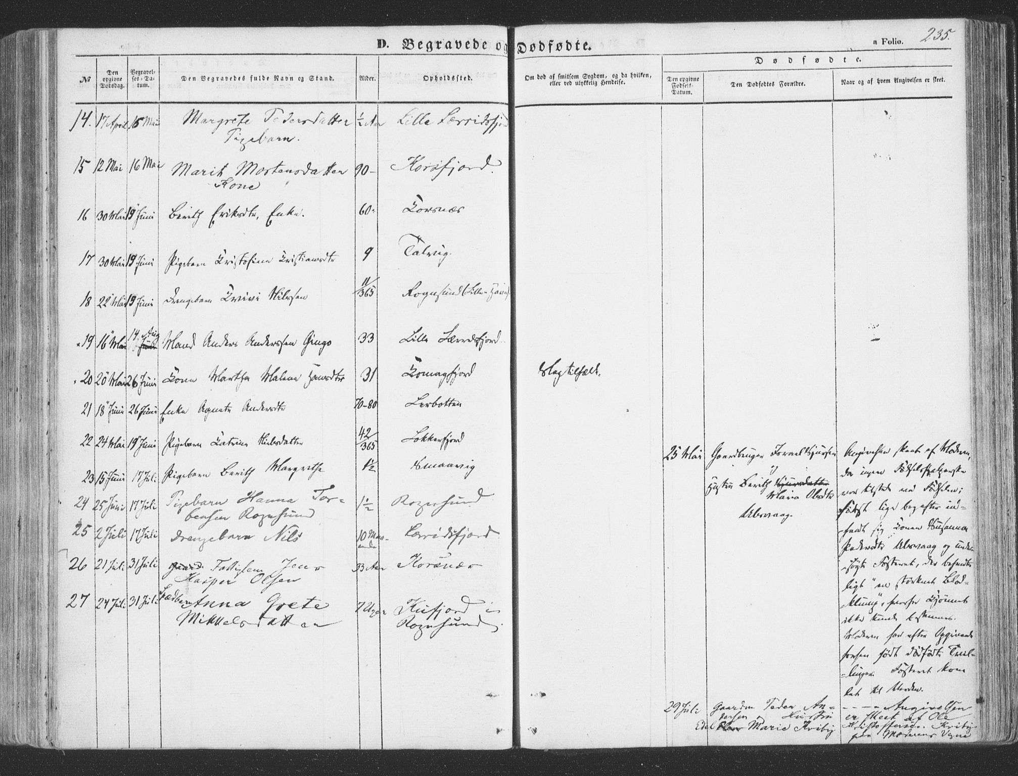 Talvik sokneprestkontor, SATØ/S-1337/H/Ha/L0010kirke: Parish register (official) no. 10, 1852-1864, p. 235