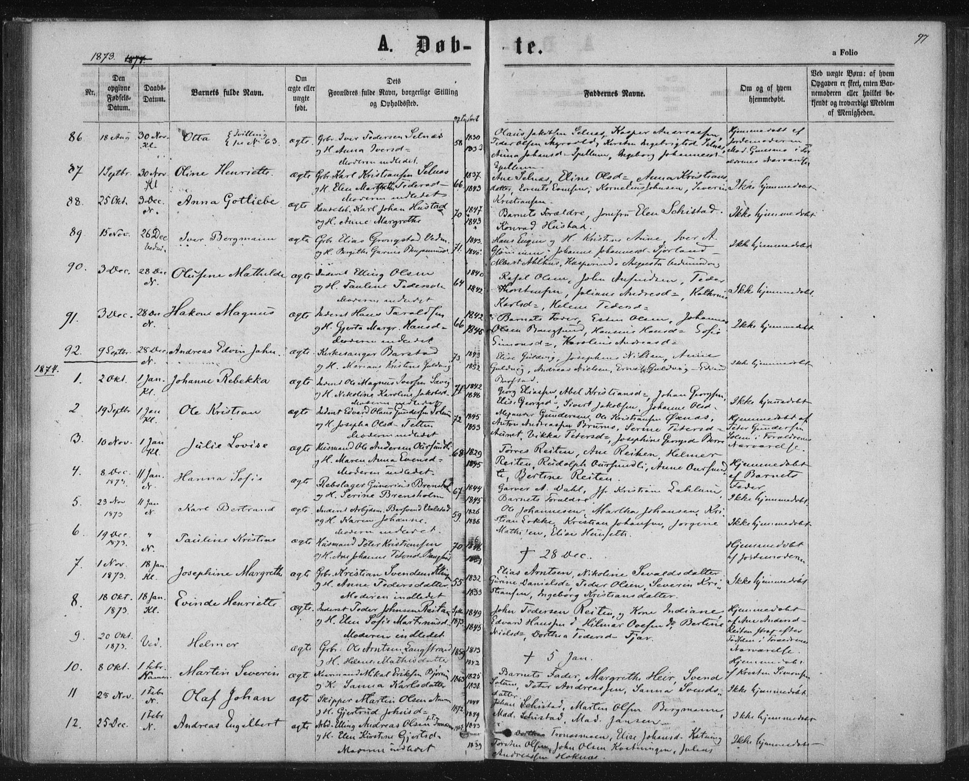 Ministerialprotokoller, klokkerbøker og fødselsregistre - Nord-Trøndelag, SAT/A-1458/768/L0570: Parish register (official) no. 768A05, 1865-1874, p. 97