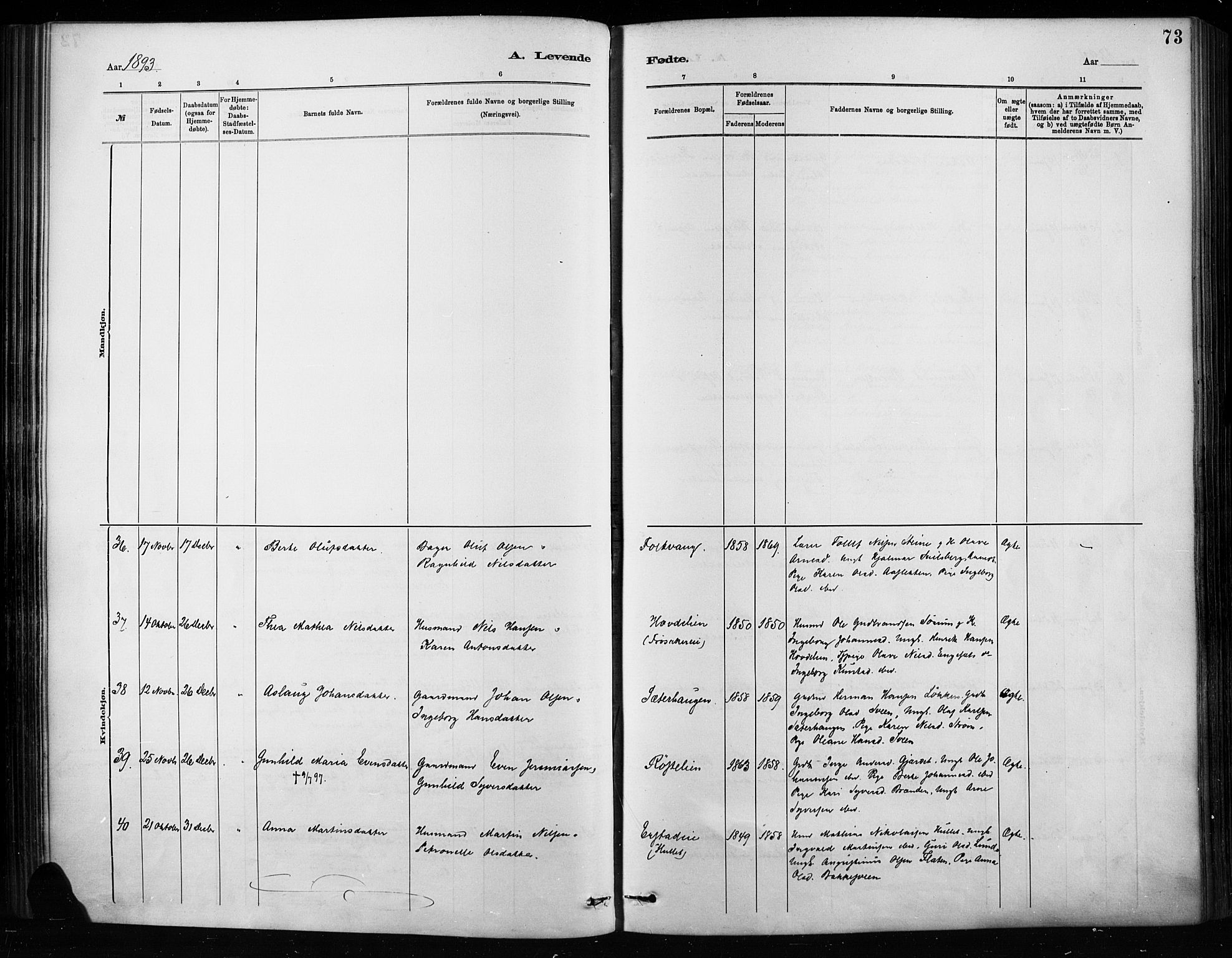 Nordre Land prestekontor, SAH/PREST-124/H/Ha/Haa/L0004: Parish register (official) no. 4, 1882-1896, p. 73