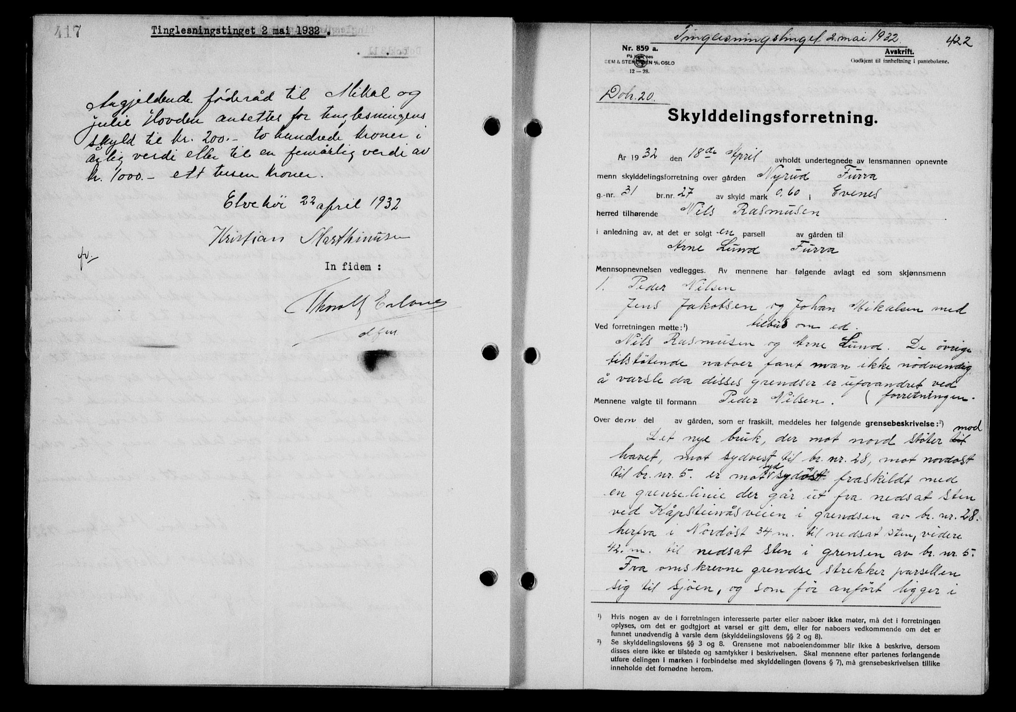 Steigen og Ofoten sorenskriveri, SAT/A-0030/1/2/2C/L0020/0002: Mortgage book no. 23 og 25-I, 1932-1932, Deed date: 02.05.1932