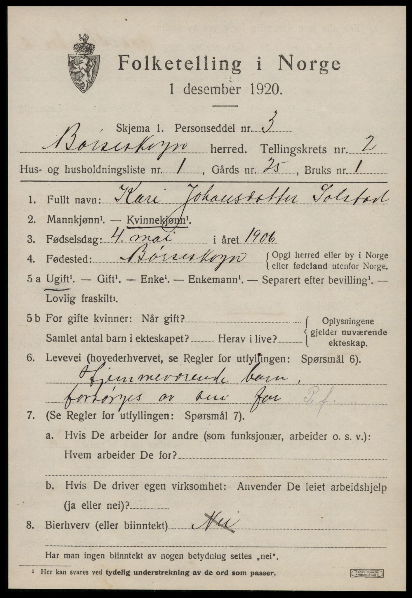 SAT, 1920 census for Børseskogn, 1920, p. 1282