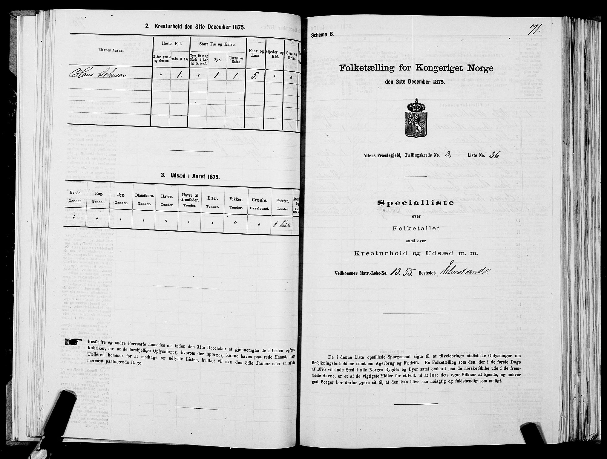 SATØ, 1875 census for 2012P Alta, 1875, p. 2071