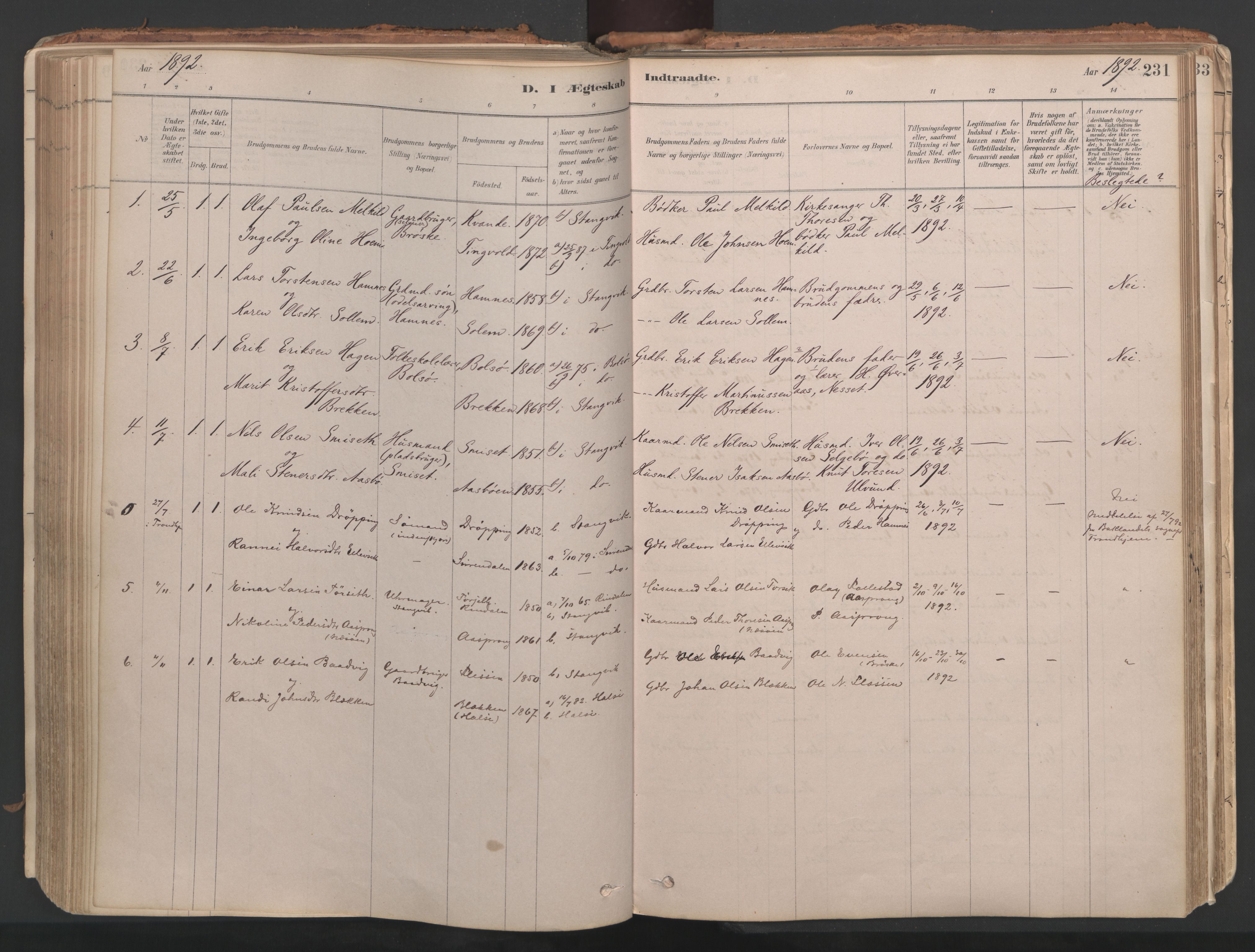 Ministerialprotokoller, klokkerbøker og fødselsregistre - Møre og Romsdal, AV/SAT-A-1454/592/L1029: Parish register (official) no. 592A07, 1879-1902, p. 231