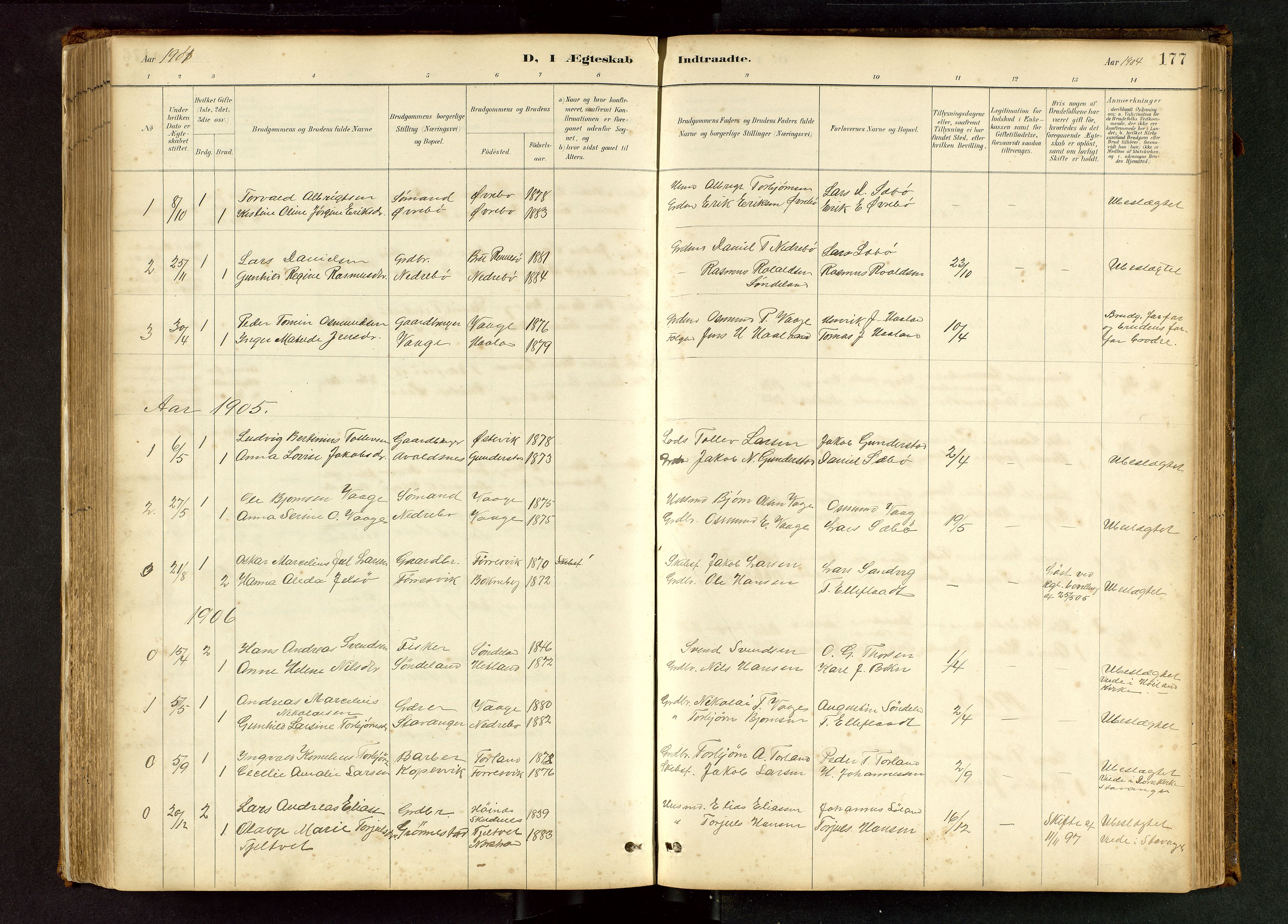 Tysvær sokneprestkontor, AV/SAST-A -101864/H/Ha/Hab/L0005: Parish register (copy) no. B 5, 1887-1947, p. 177