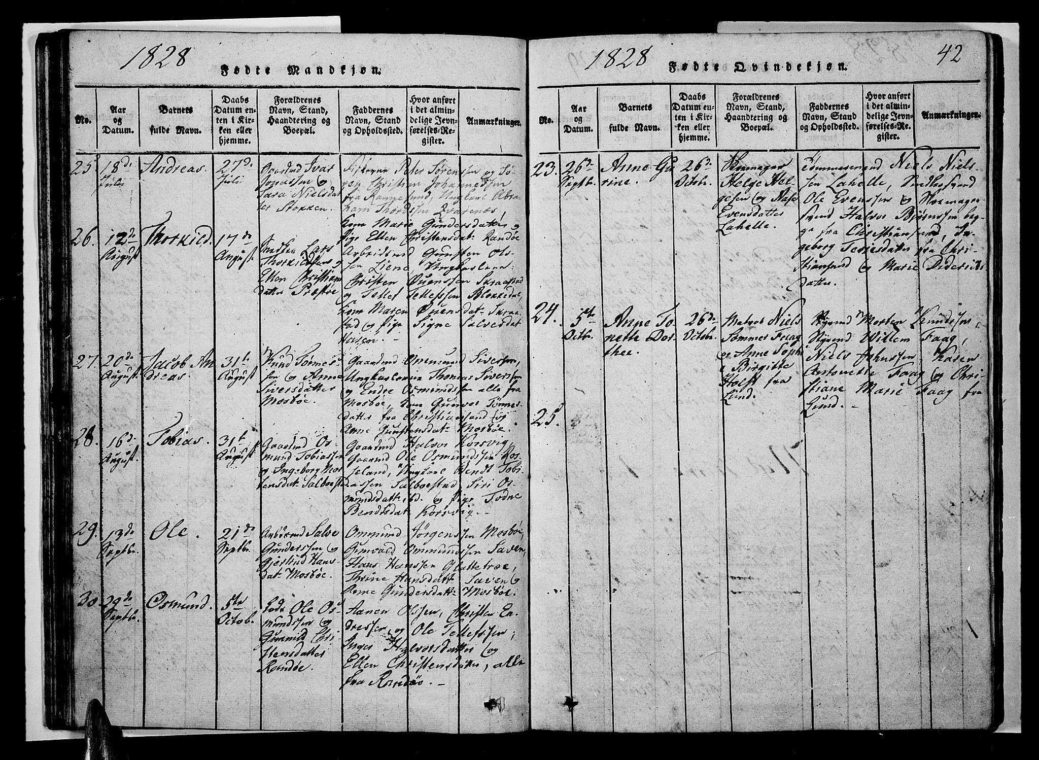 Oddernes sokneprestkontor, AV/SAK-1111-0033/F/Fb/Fba/L0003: Parish register (copy) no. B 3, 1820-1838, p. 42