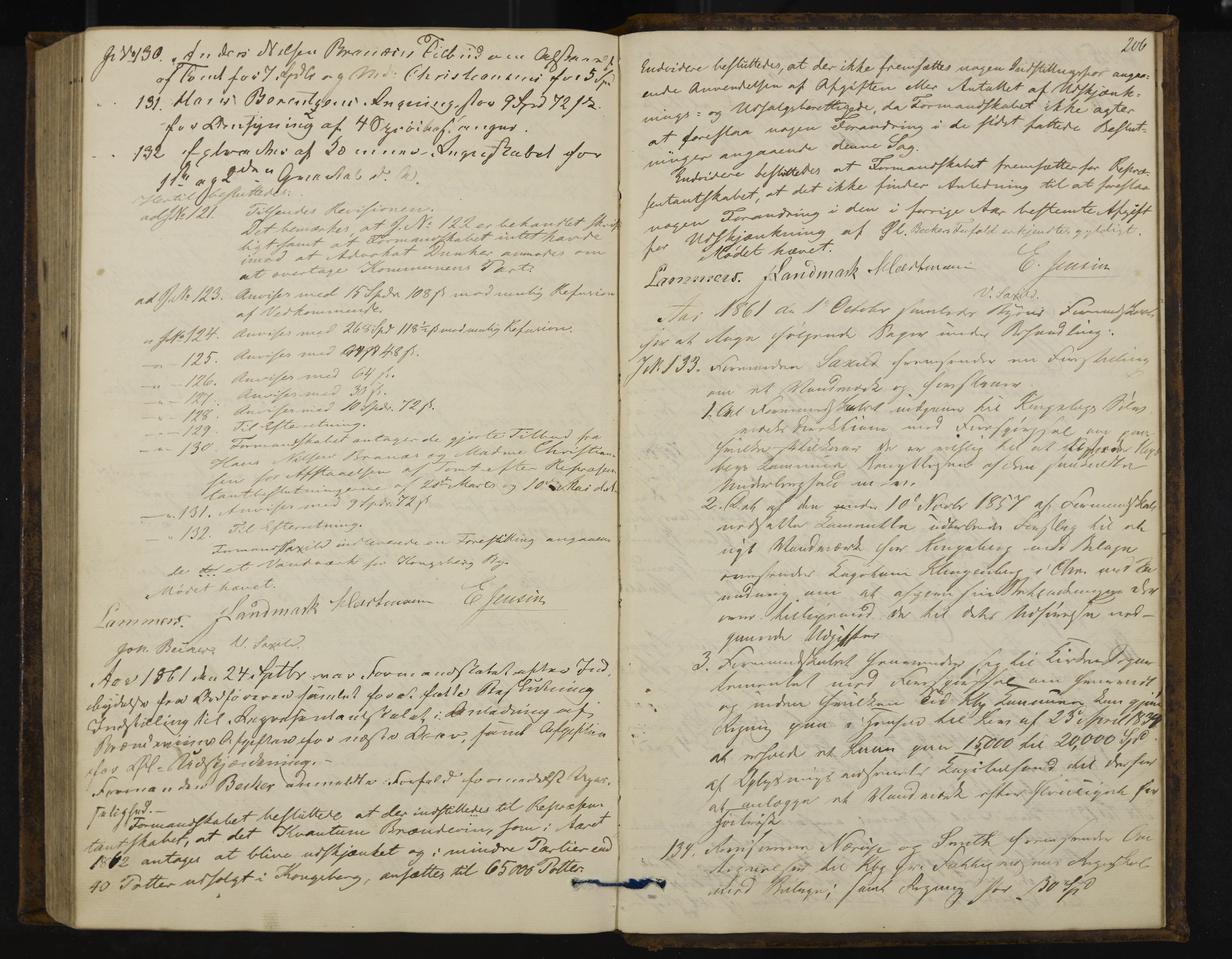 Kongsberg formannskap og sentraladministrasjon, IKAK/0604021-1/A/L0003: Møtebok med register, 1856-1861, p. 206