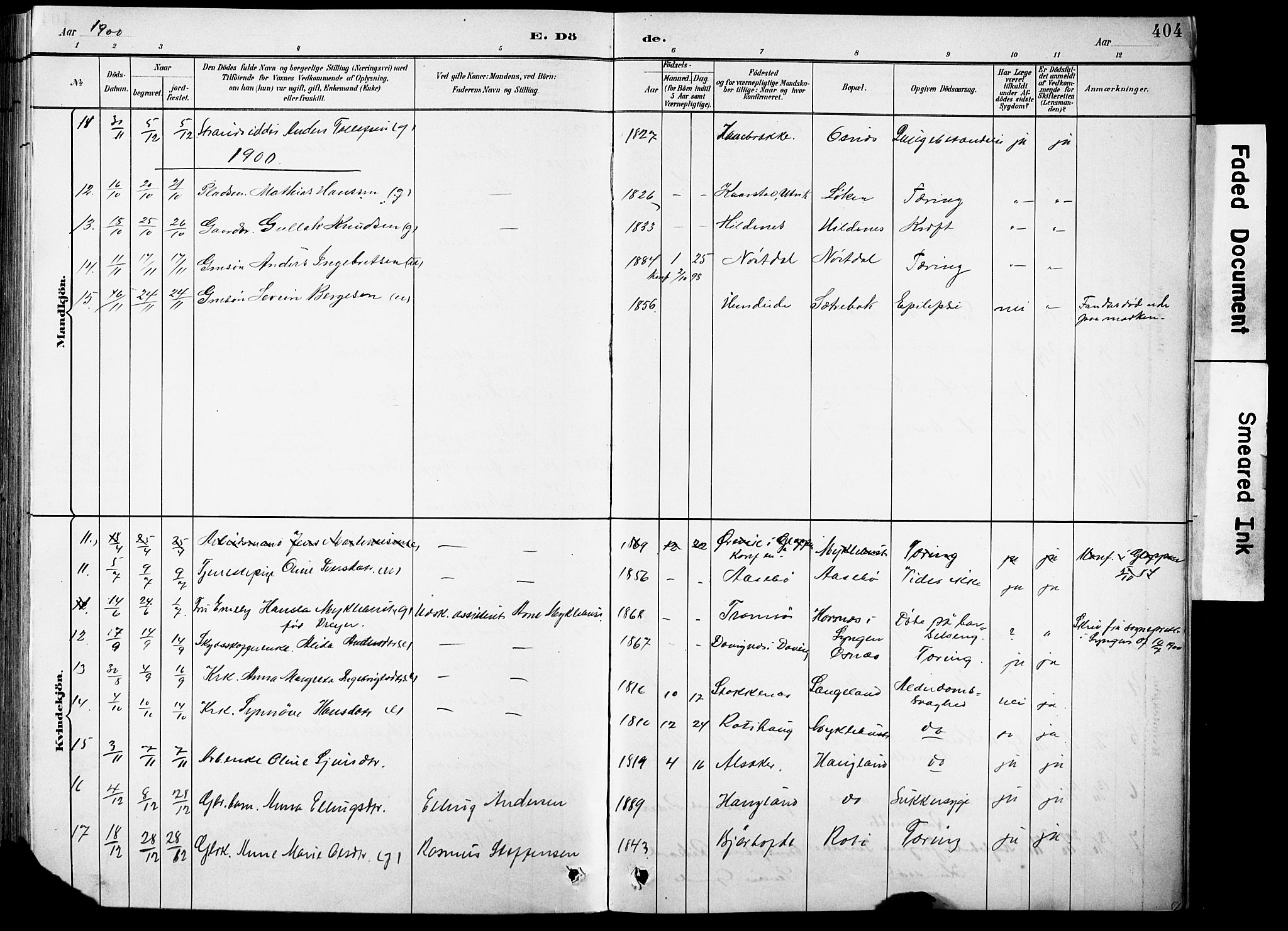 Eid sokneprestembete, AV/SAB-A-82301/H/Hab/Habb/L0002: Parish register (copy) no. B 2, 1882-1907, p. 404