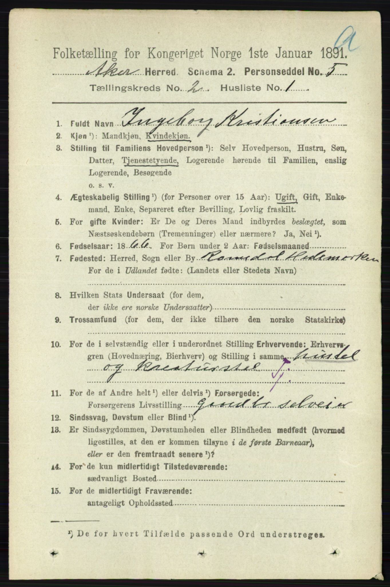 RA, 1891 census for 0218 Aker, 1891, p. 1363